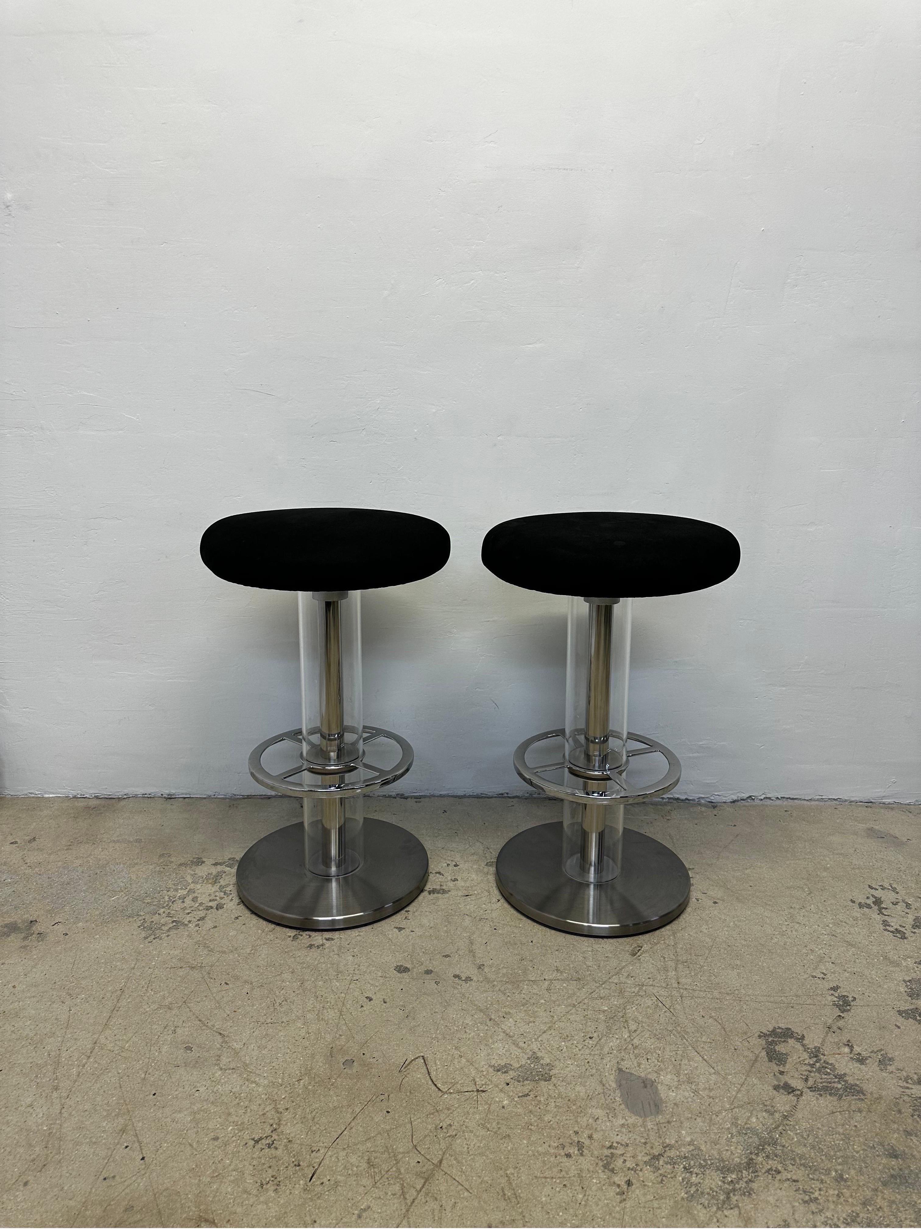 Design for Leisure Steel and Black Ultra Suede Swivel Bar Stools - a Pair For Sale 3
