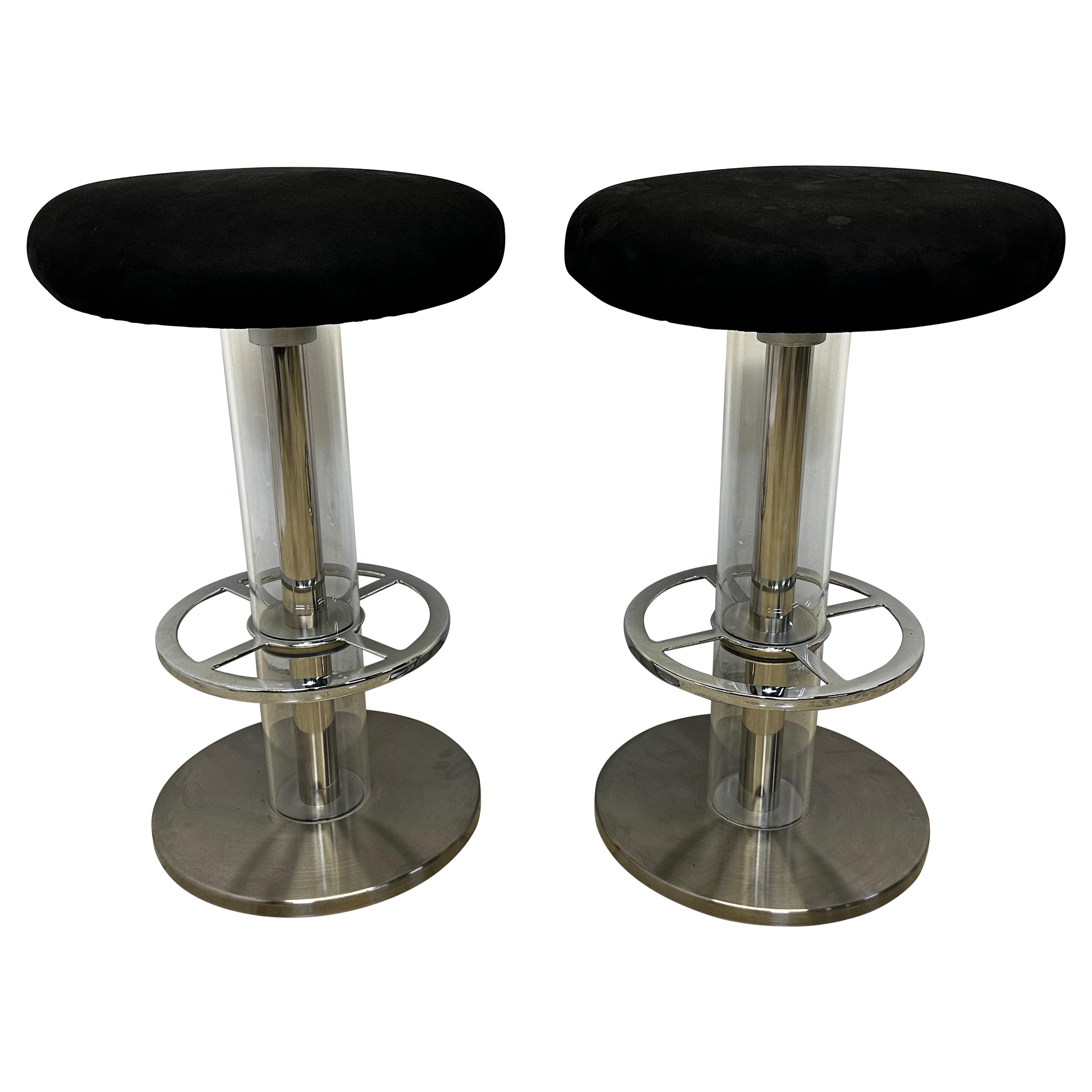 Designs for Leisure Sgabelli da bar girevoli in acciaio e nero ultra scamosciati - una coppia