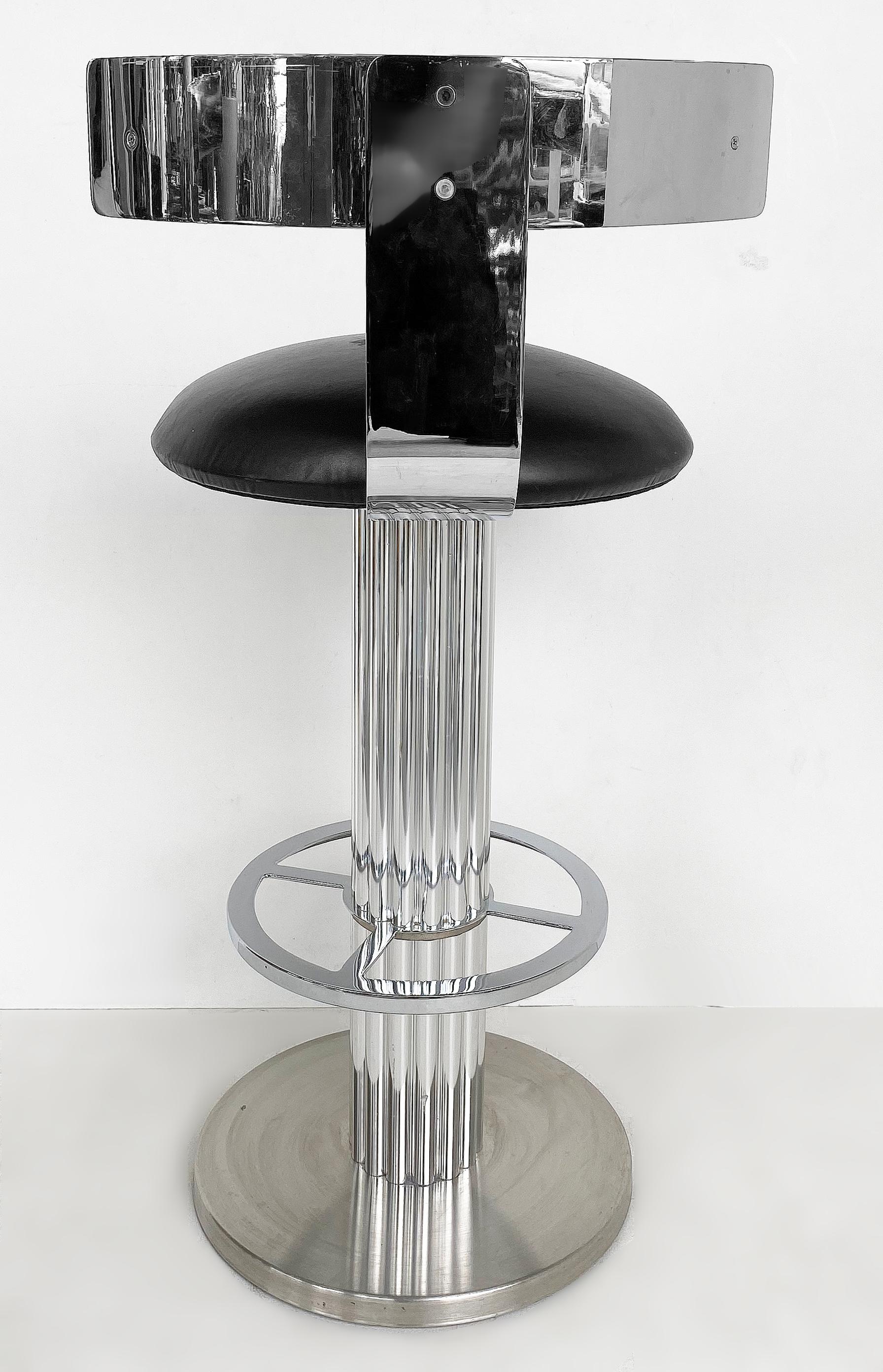 Late 20th Century Design for Leisure Swivel Bar Stools with Chrome, Nickeled Steel, Black Leather