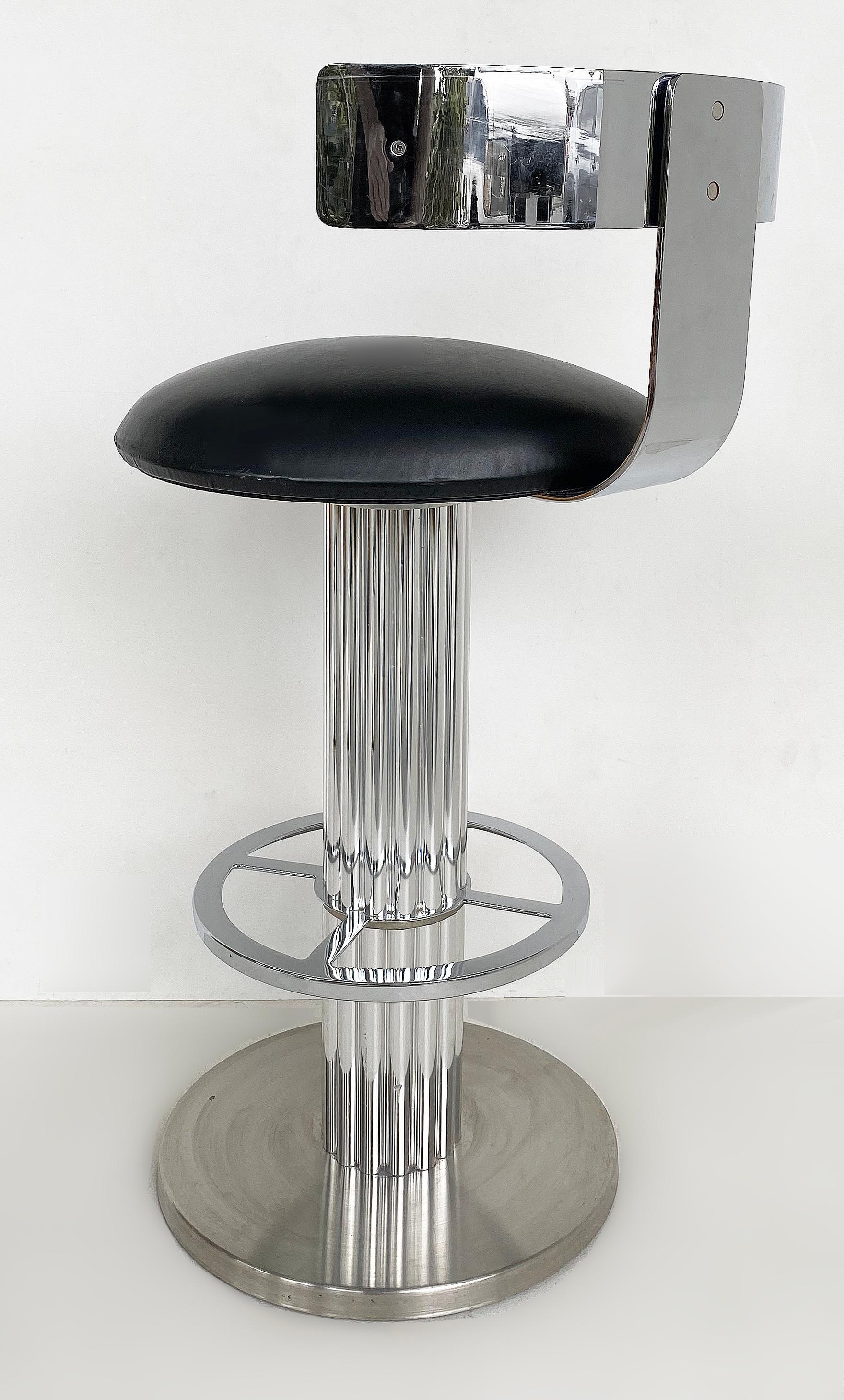 Stainless Steel Design for Leisure Swivel Bar Stools with Chrome, Nickeled Steel, Black Leather
