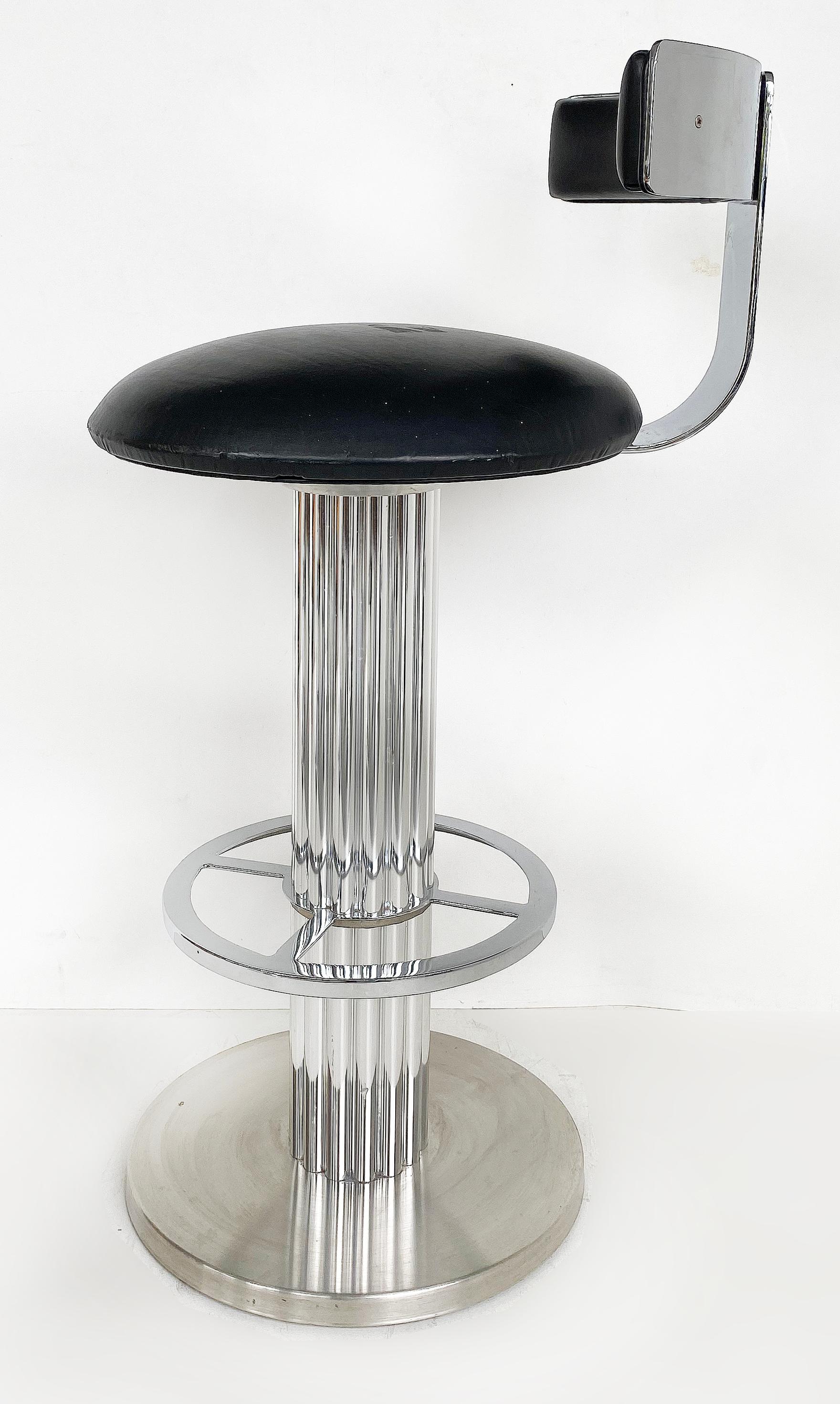 Design for Leisure Swivel Bar Stools with Chrome, Nickeled Steel, Black Leather 1