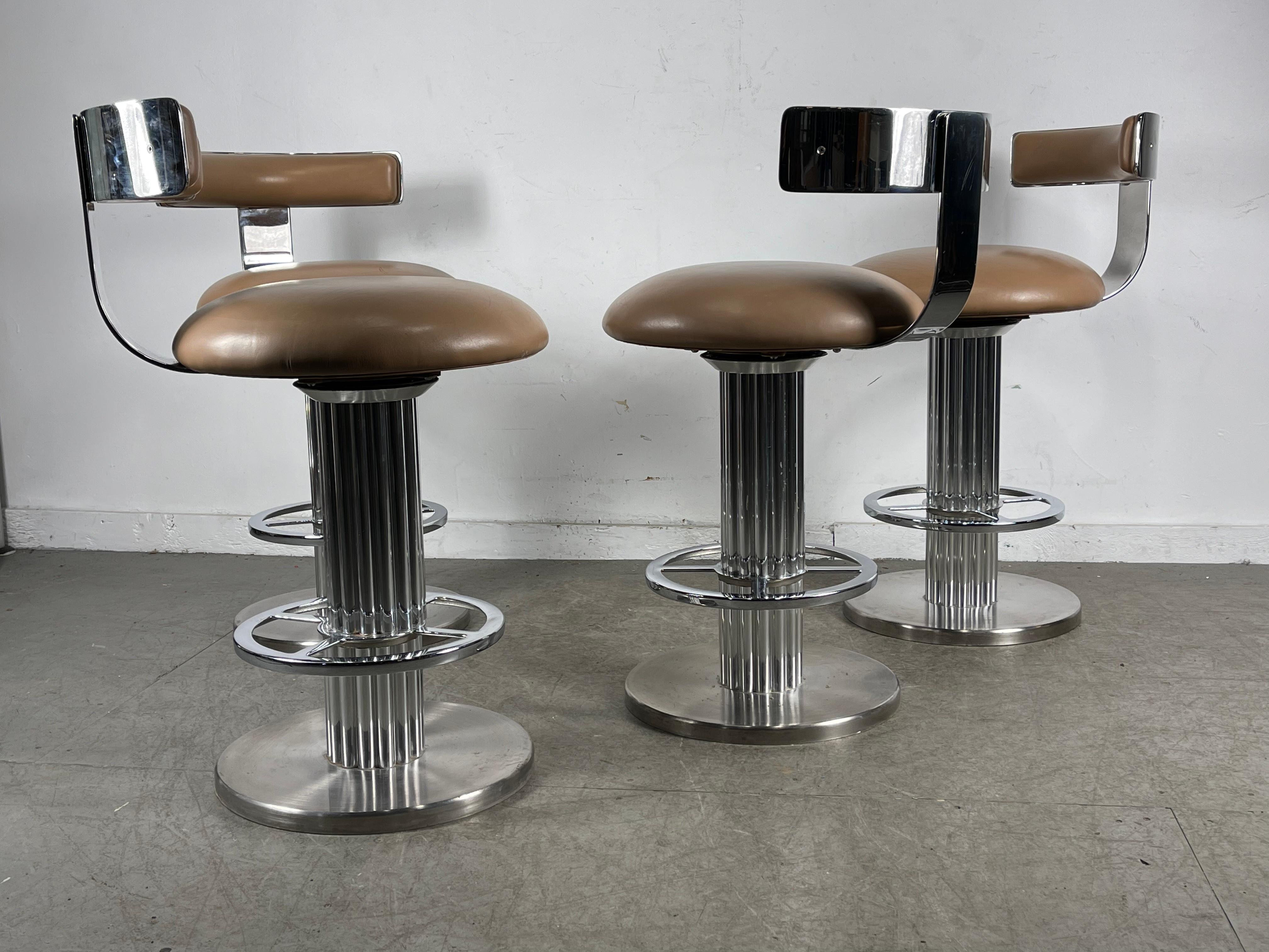 American Design for Leisure Swivel Barstools, Art Deco Revival, Nickel, Stainless, 4 Avail.
