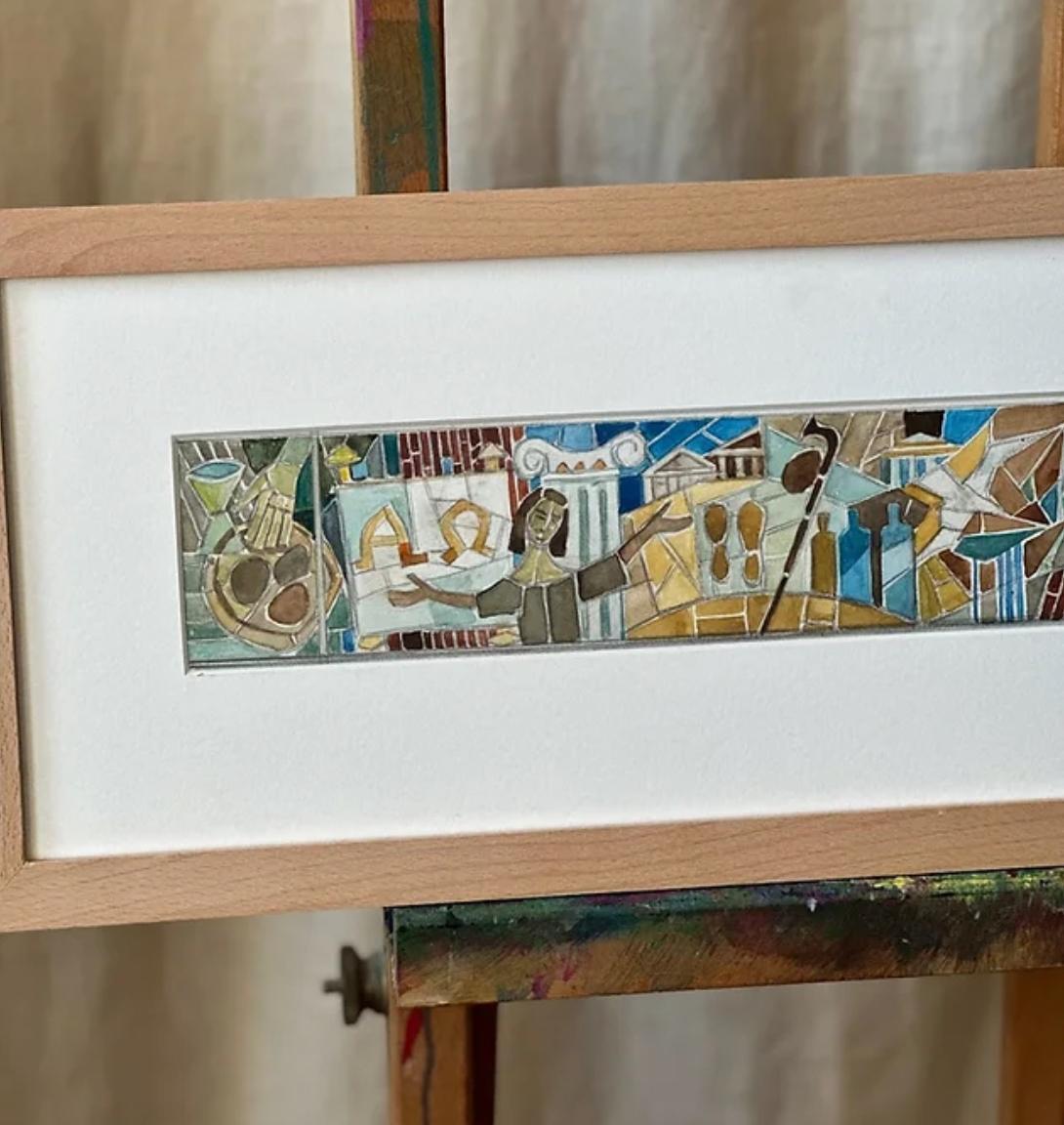 Design For Stained Glass Windows, Watercolour/ Mixed Technology, Alfred Seidel In Good Condition For Sale In London, England