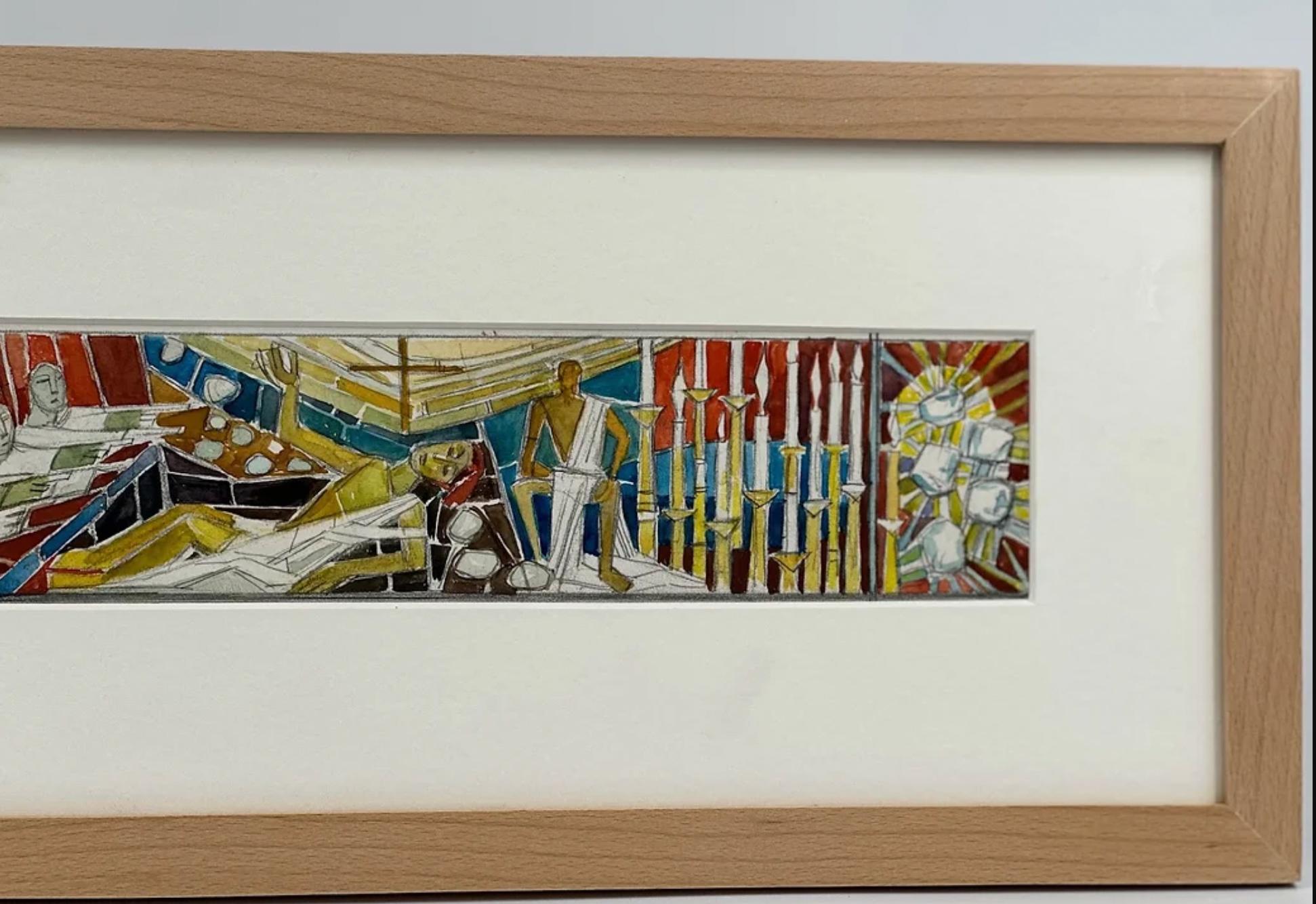 Design For Stained Glass Windows, Watercolour/ Mixed Technology, Alfred Seidel For Sale 3