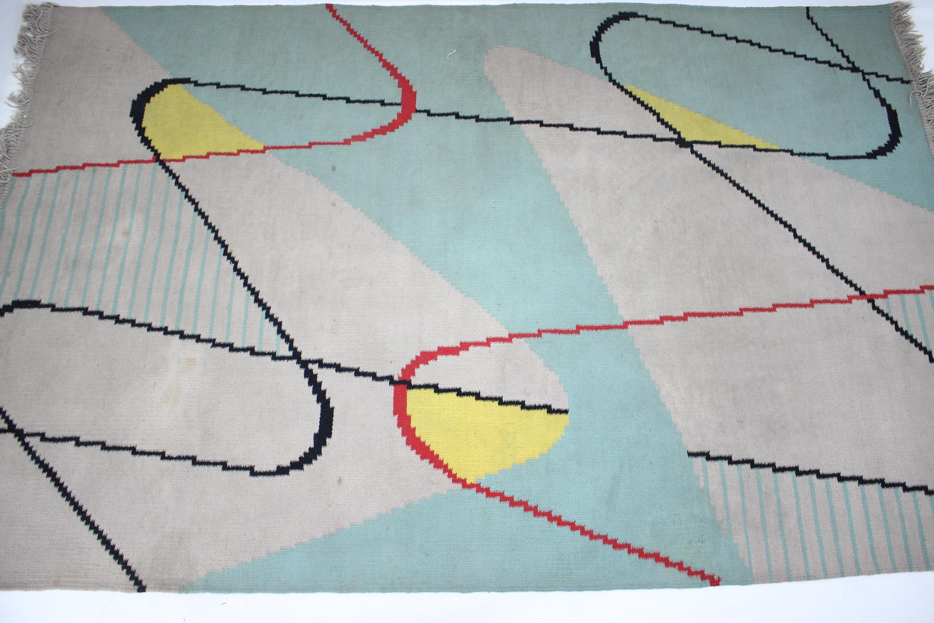 Czech Design Geometric Carpet in Style of Antonín Kybal, 1950s For Sale