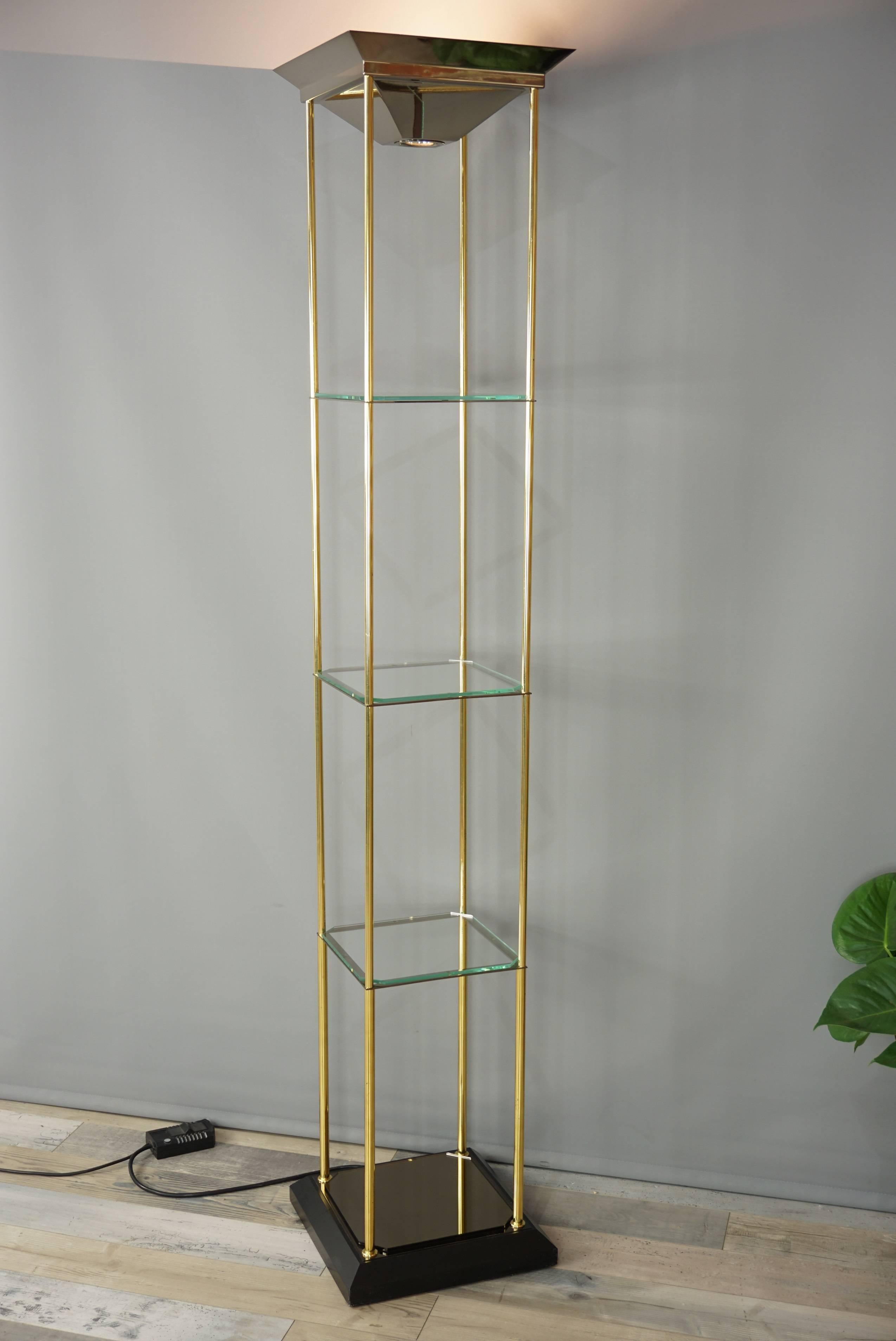 Design Glass Metal and Brass Floor Lamp with Shelves 3