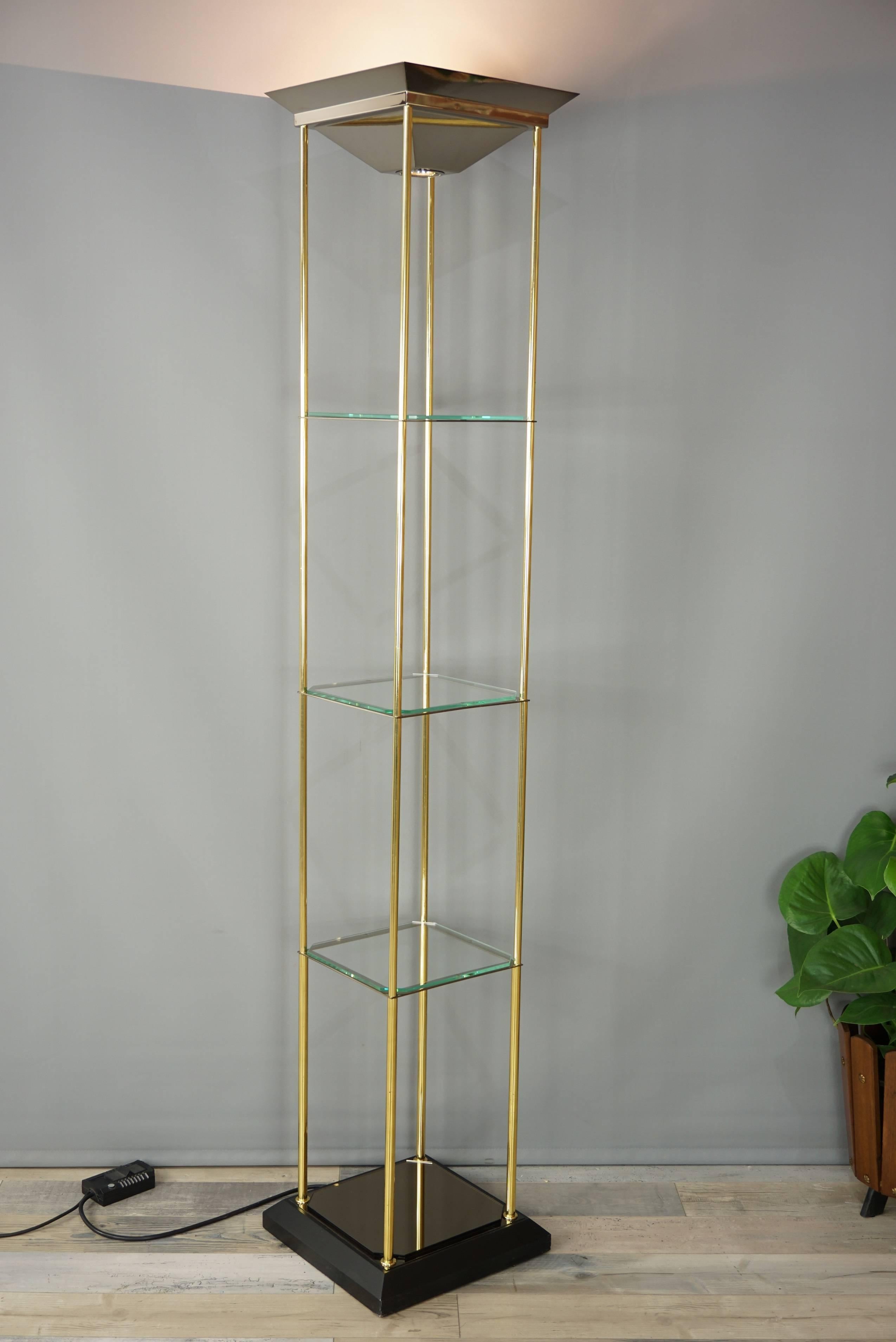 Design Glass Metal and Brass Floor Lamp with Shelves 5