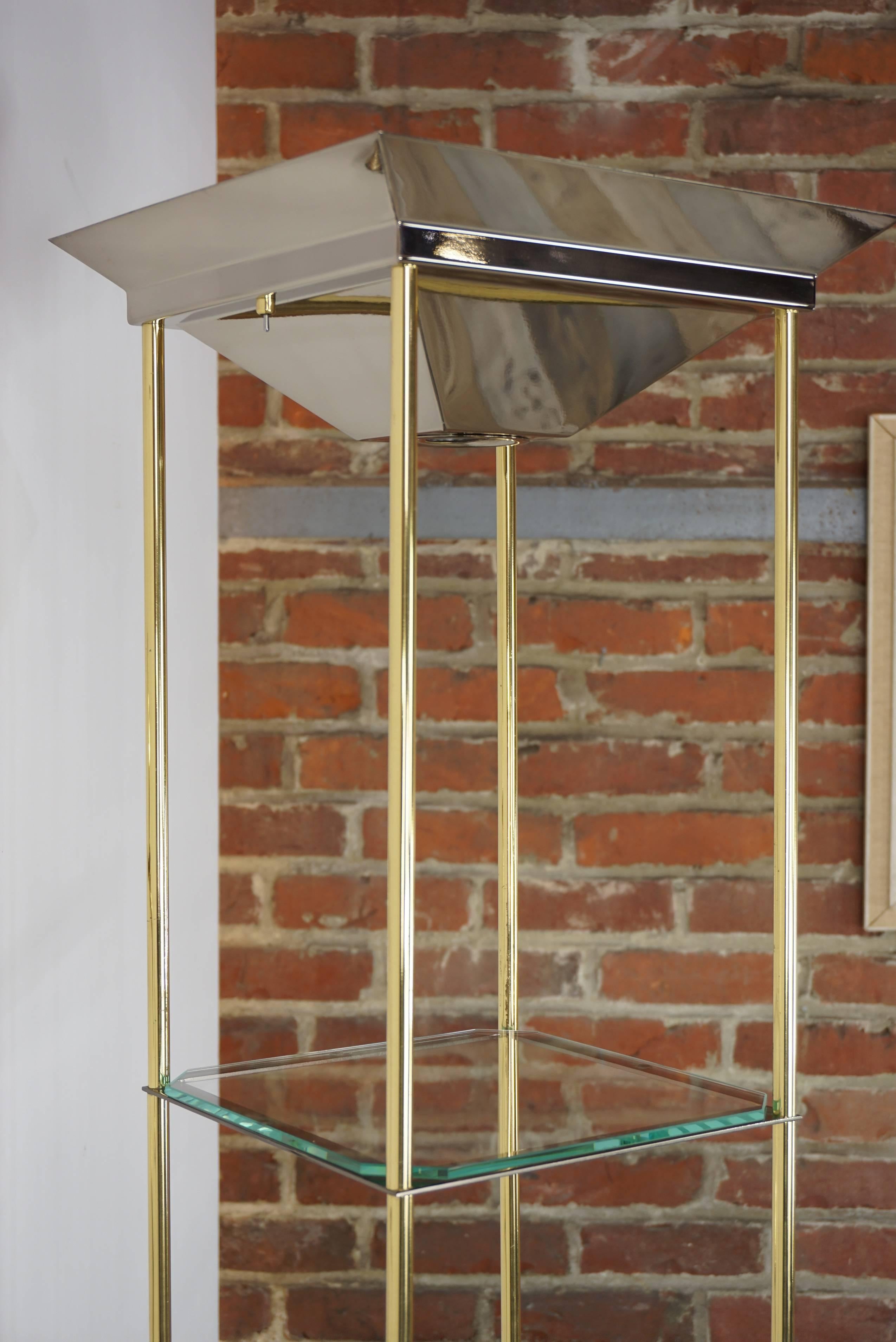 Design Glass Metal and Brass Floor Lamp with Shelves 9