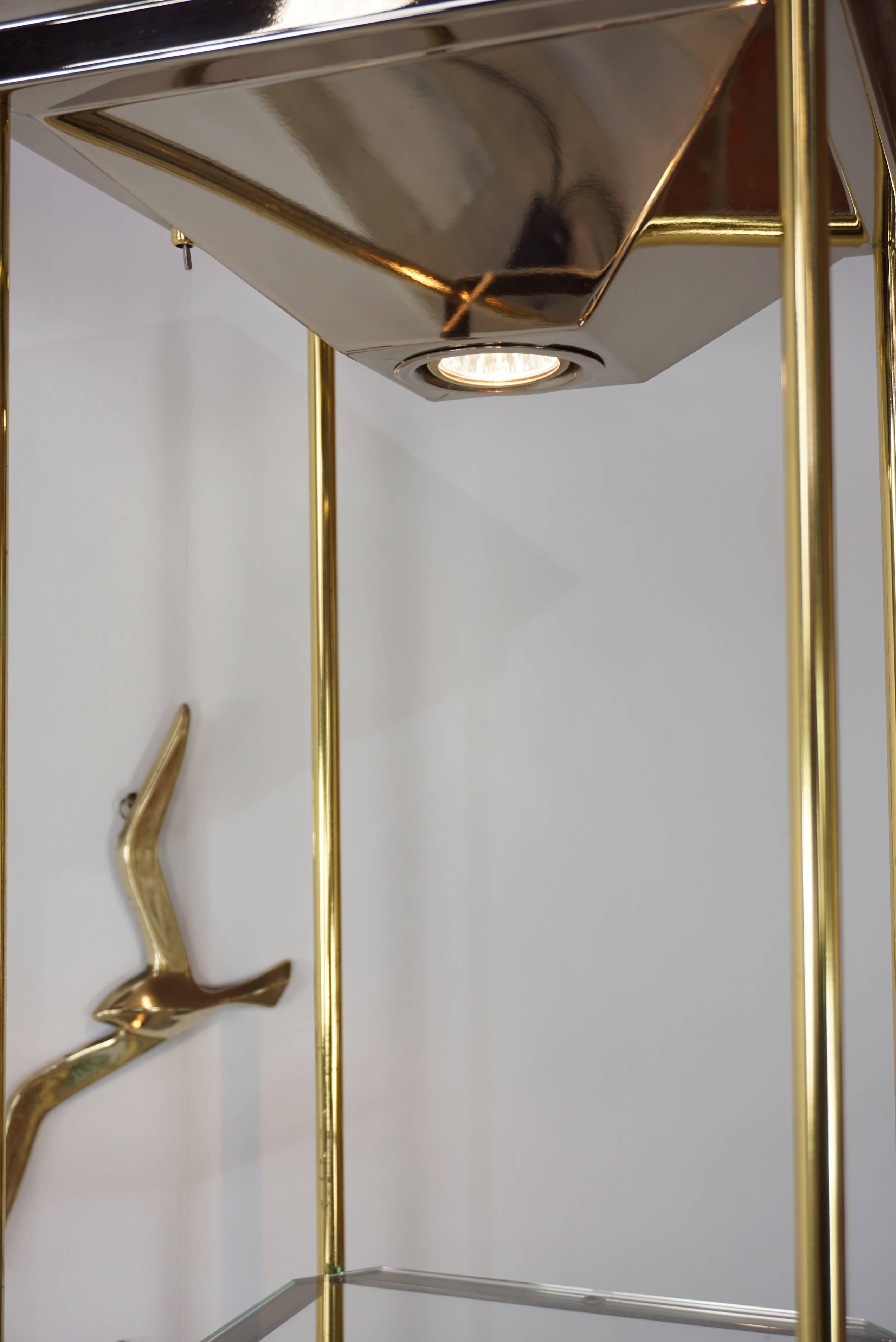 Design Glass Metal and Brass Floor Lamp with Shelves In Excellent Condition In Tourcoing, FR