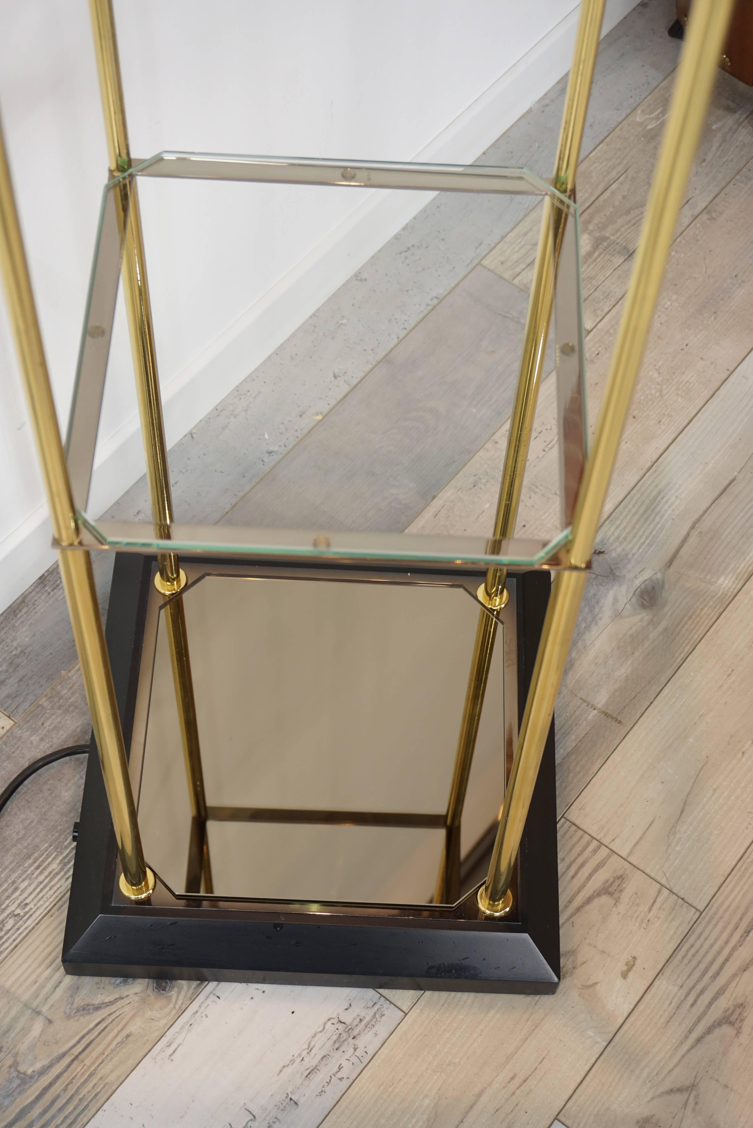 Design Glass Metal and Brass Floor Lamp with Shelves 1