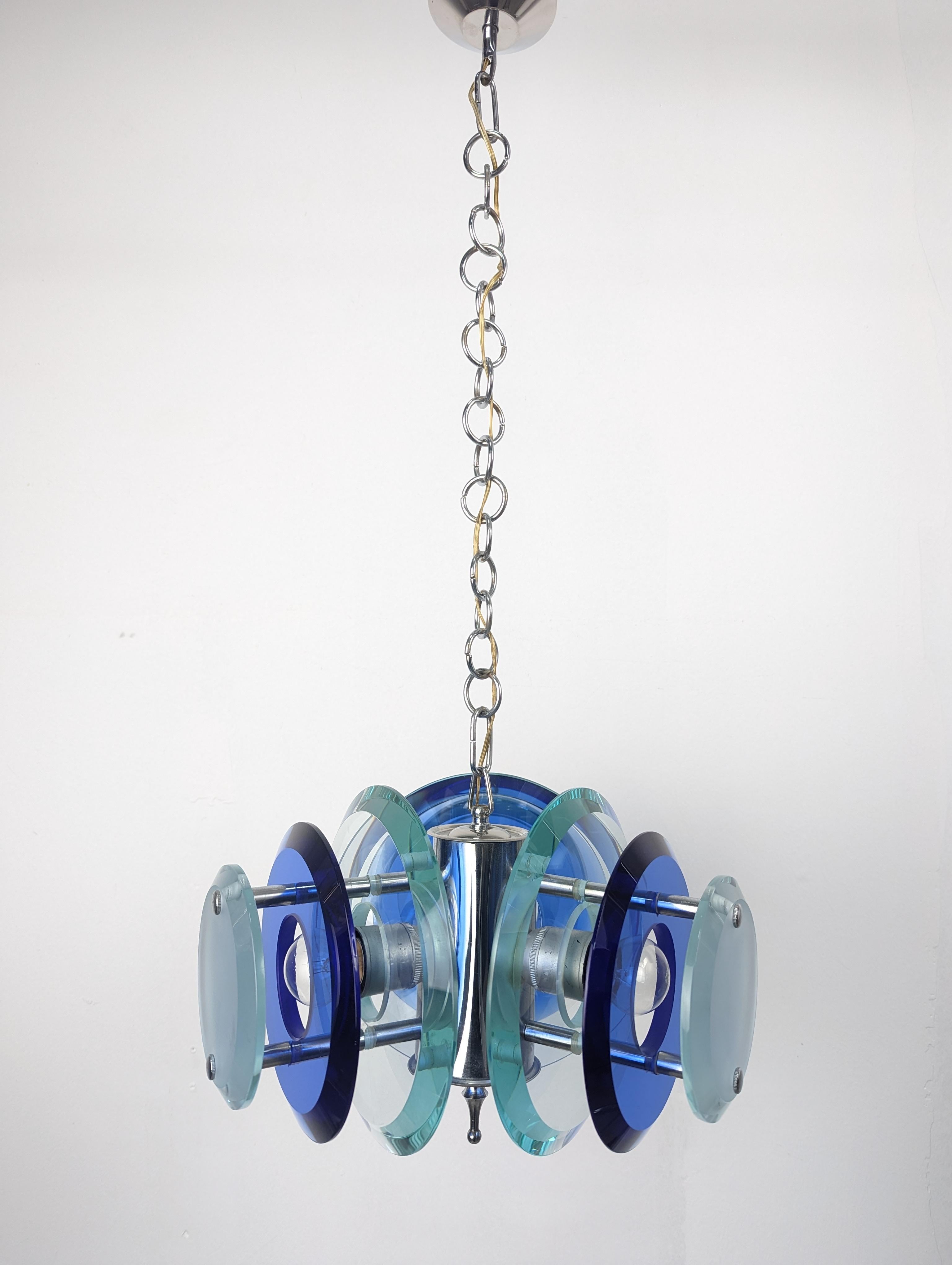 italien Lampe à suspension en verre design Fontana Arte par Veca Italia, 1970 en vente
