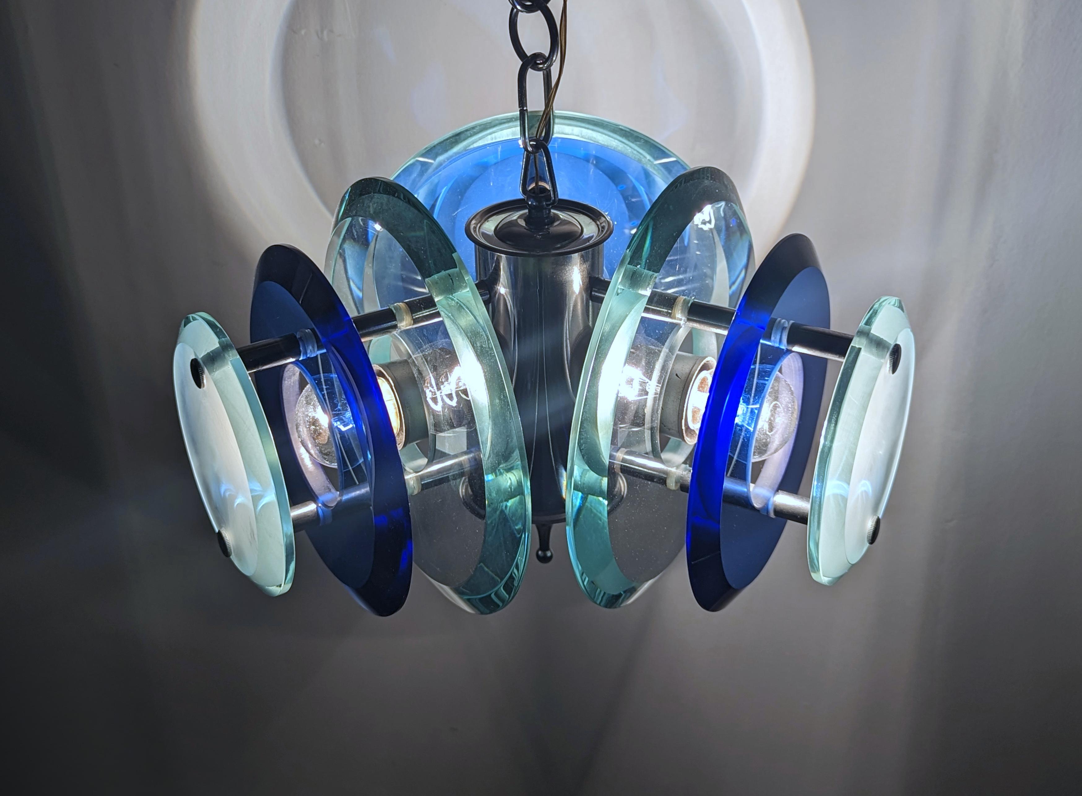 Fin du 20e siècle Lampe à suspension en verre design Fontana Arte par Veca Italia, 1970 en vente