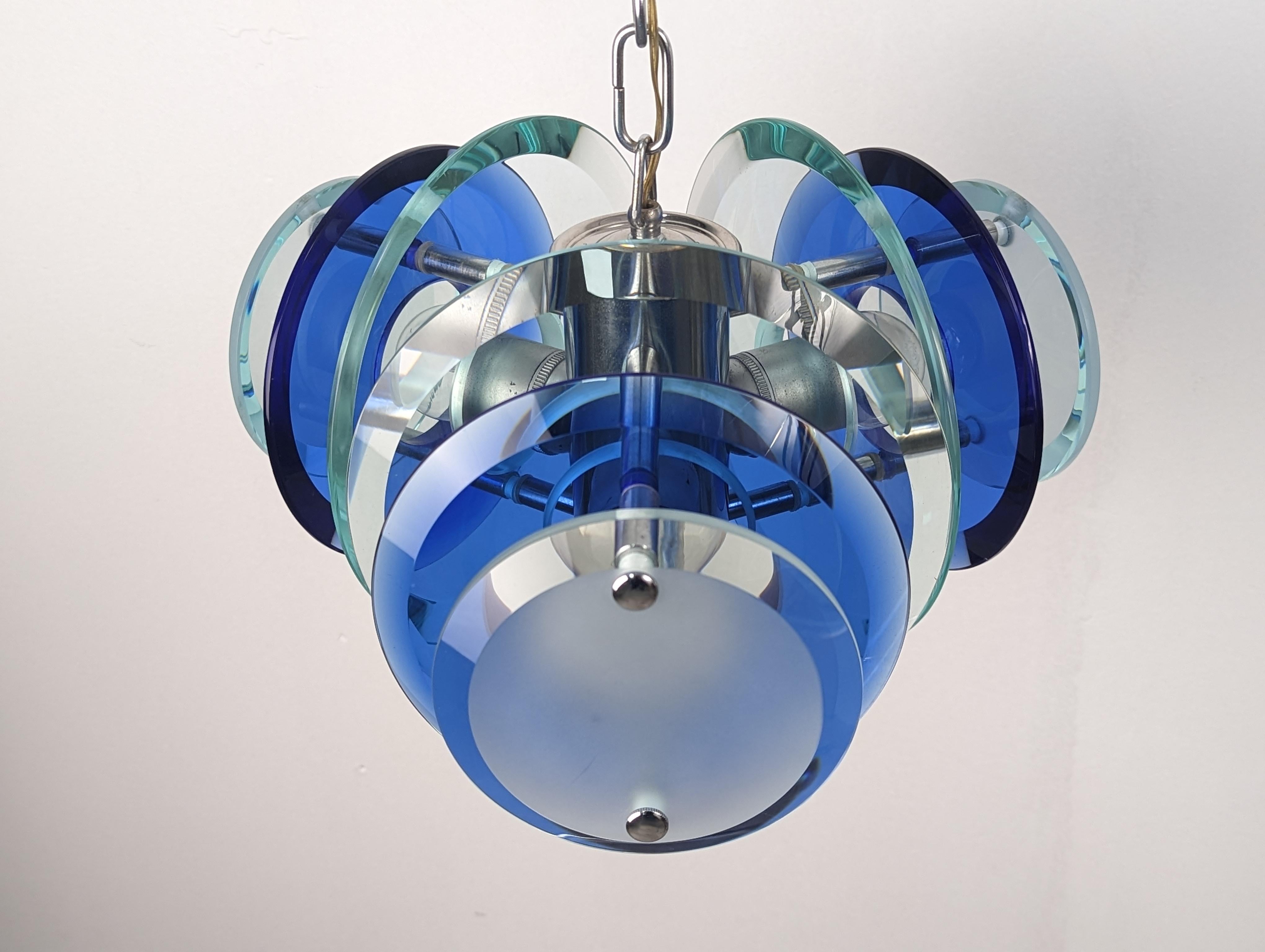 Lampe à suspension en verre design Fontana Arte par Veca Italia, 1970 en vente 1