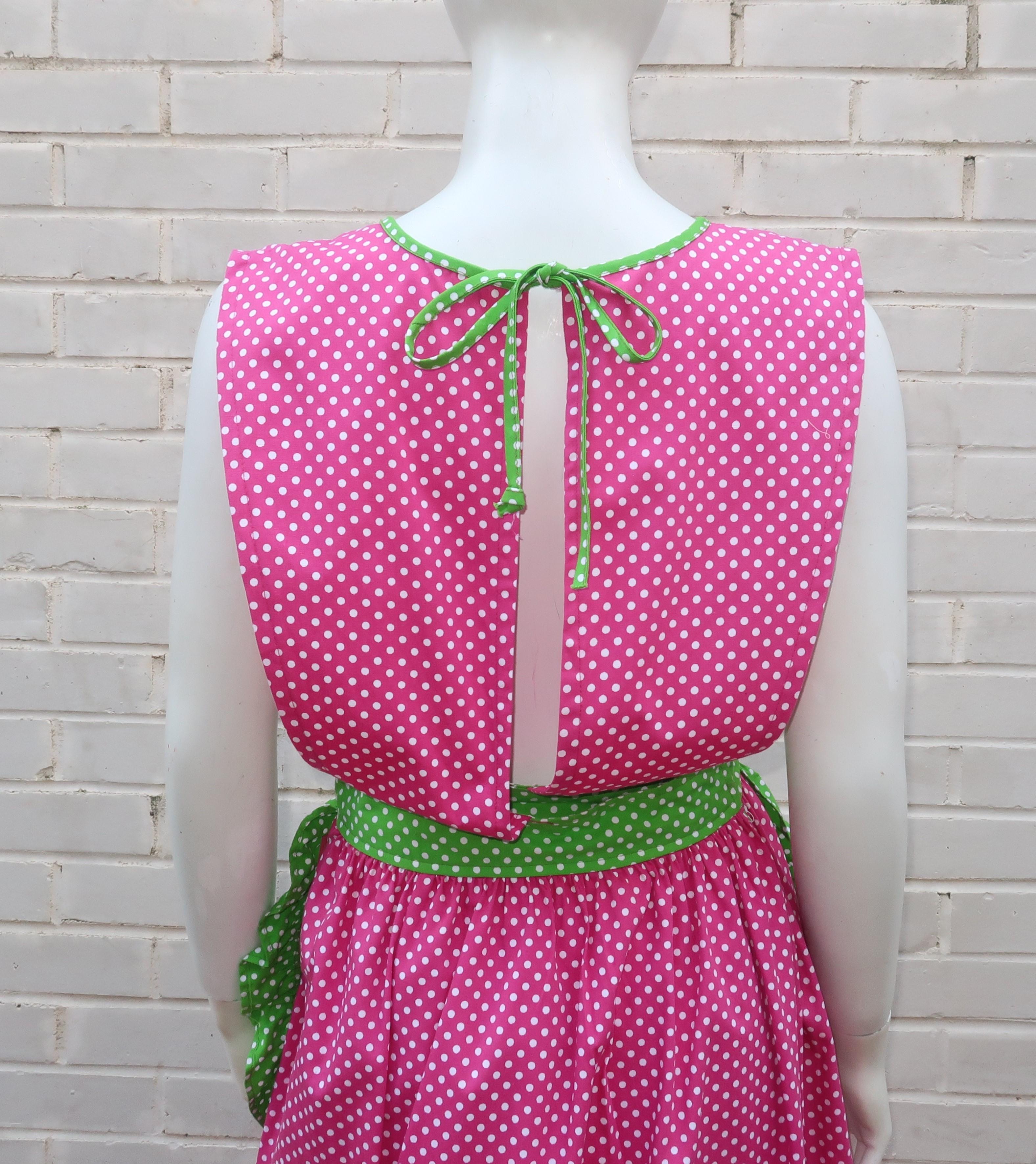 Design House Pink & Green Cotton Pinafore Apron Dress, C.1970 For Sale 5