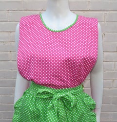Design House Pink & Green Cotton Pinafore Apron Dress, C.1970