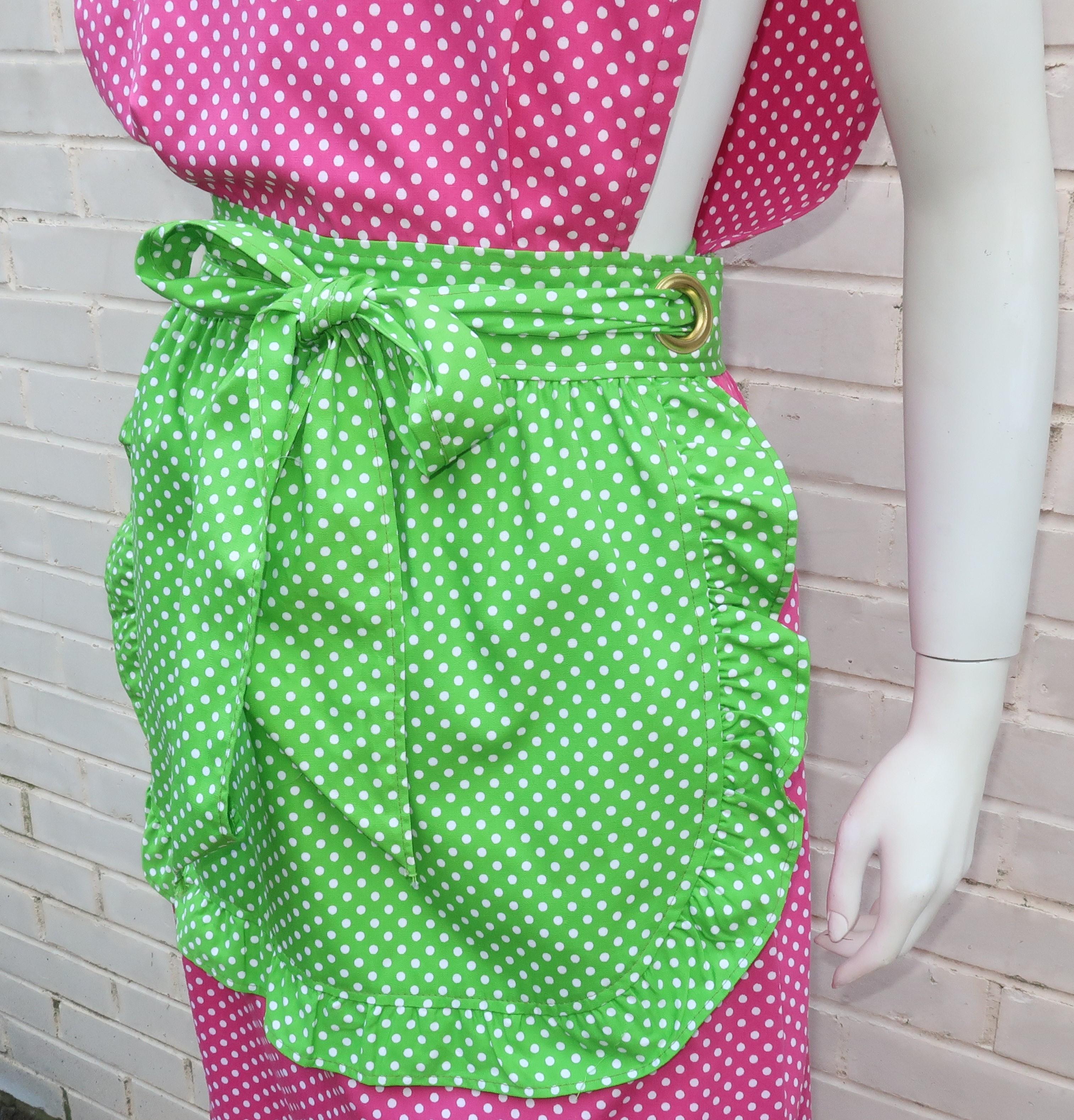 Design House Pink & Green Cotton Pinafore Apron Dress, C.1970 For Sale 2