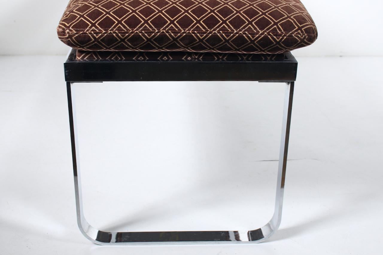 Design In America Chromed Steel Bench with Cocoa Velour Cushion For Sale 7