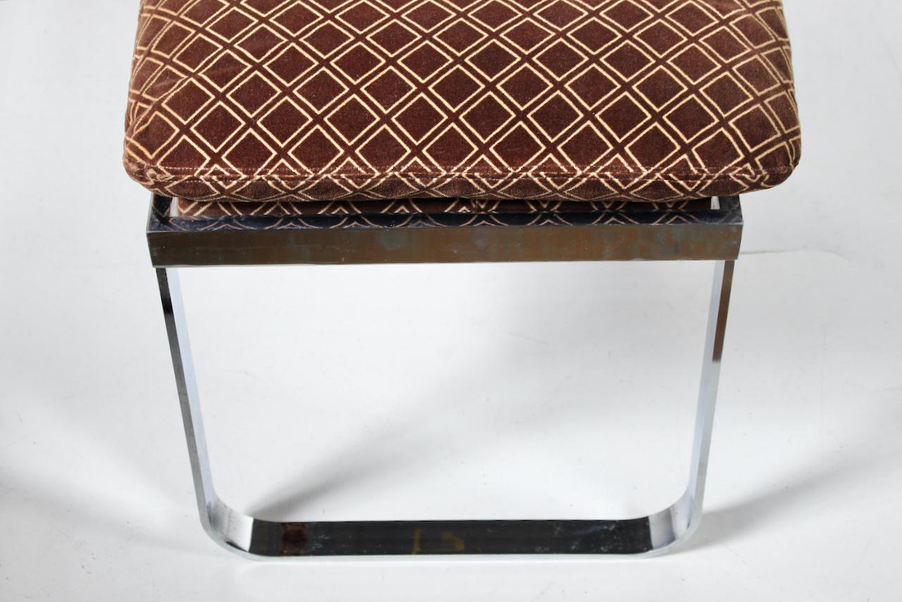 Design In America Chromed Steel Bench with Cocoa Velour Cushion For Sale 8