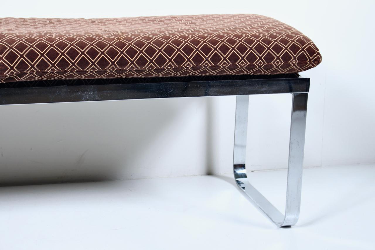Design In America Chromed Steel Bench with Cocoa Velour Cushion For Sale 10