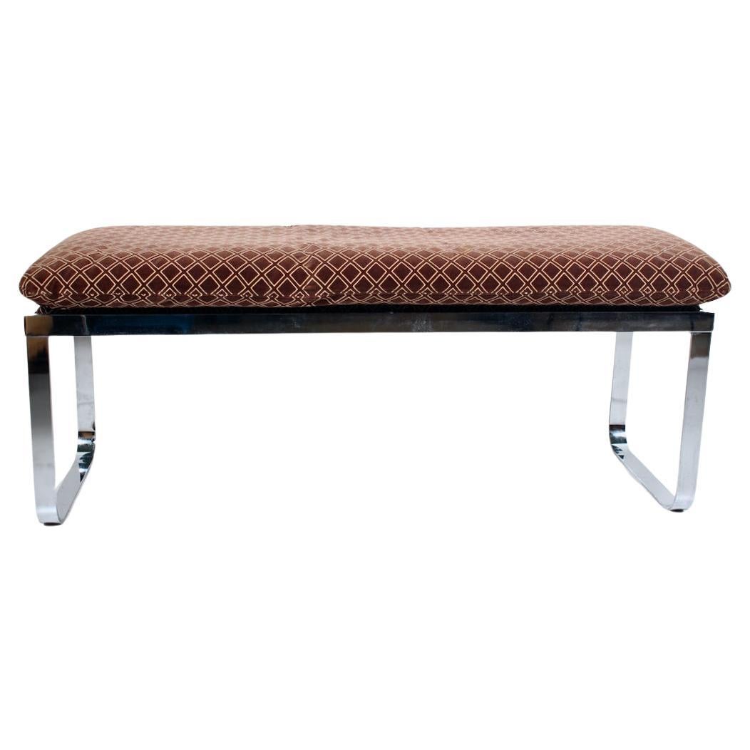 Design In America Chromed Steel Bench with Cocoa Velour Cushion