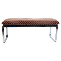 Vintage Design In America Chromed Steel Bench with Cocoa Velour Cushion