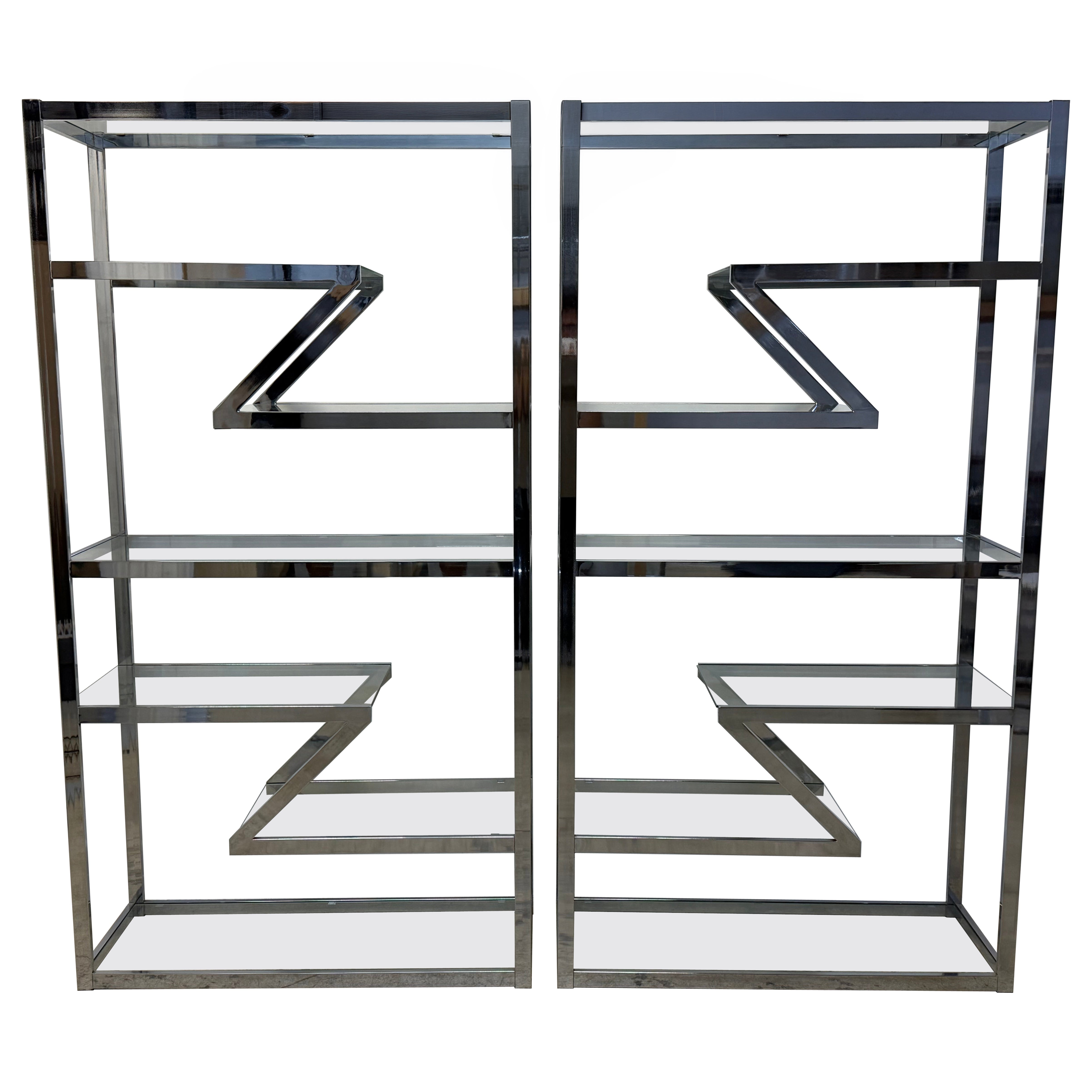 Design Institute America Chrome and Glass Etageres / Bookcases, 1970s - A Pair