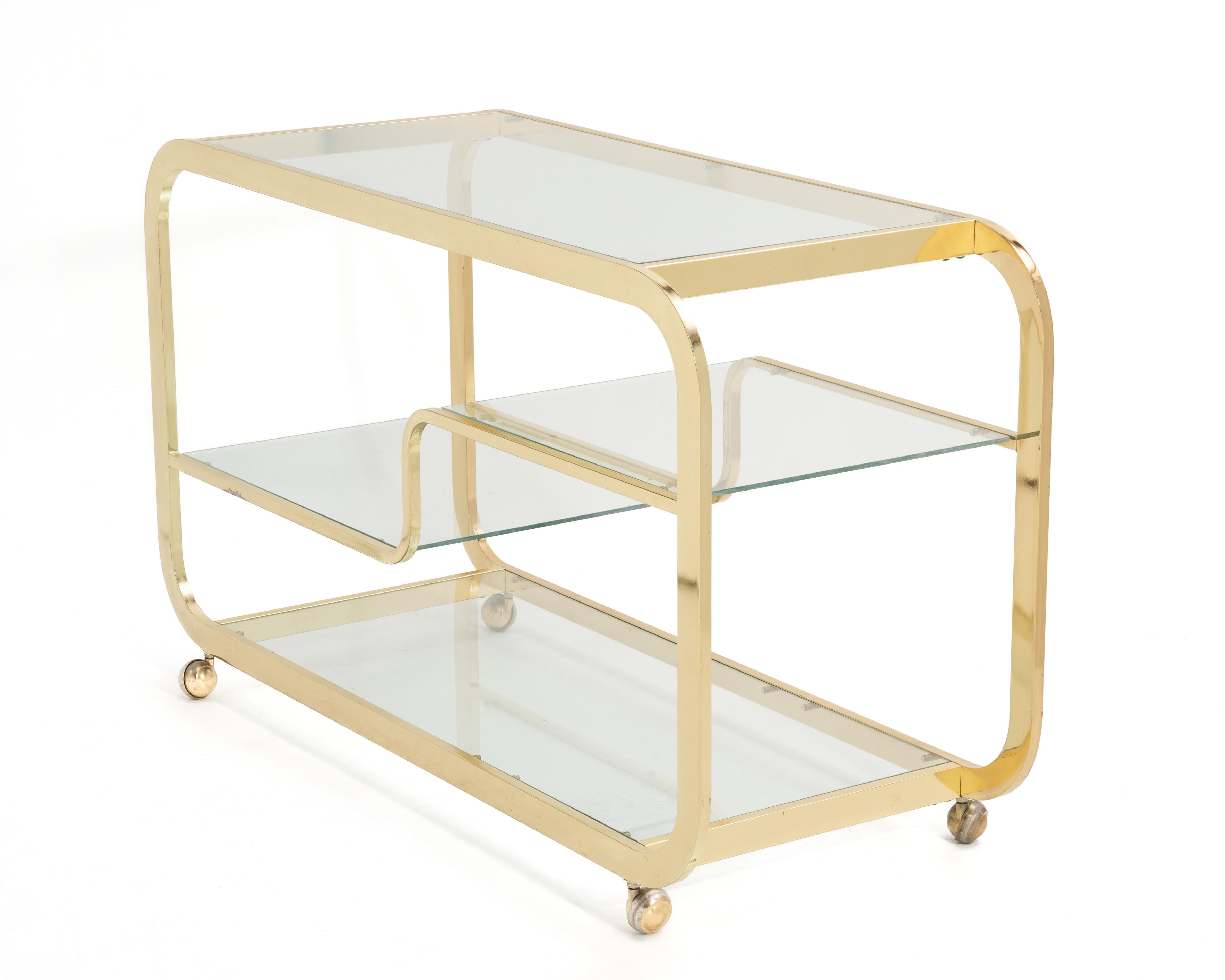 Mid-Century moderno Design Institute America DIA Milo Baughman Carrello da bar in ottone anni '70 Firmato in vendita