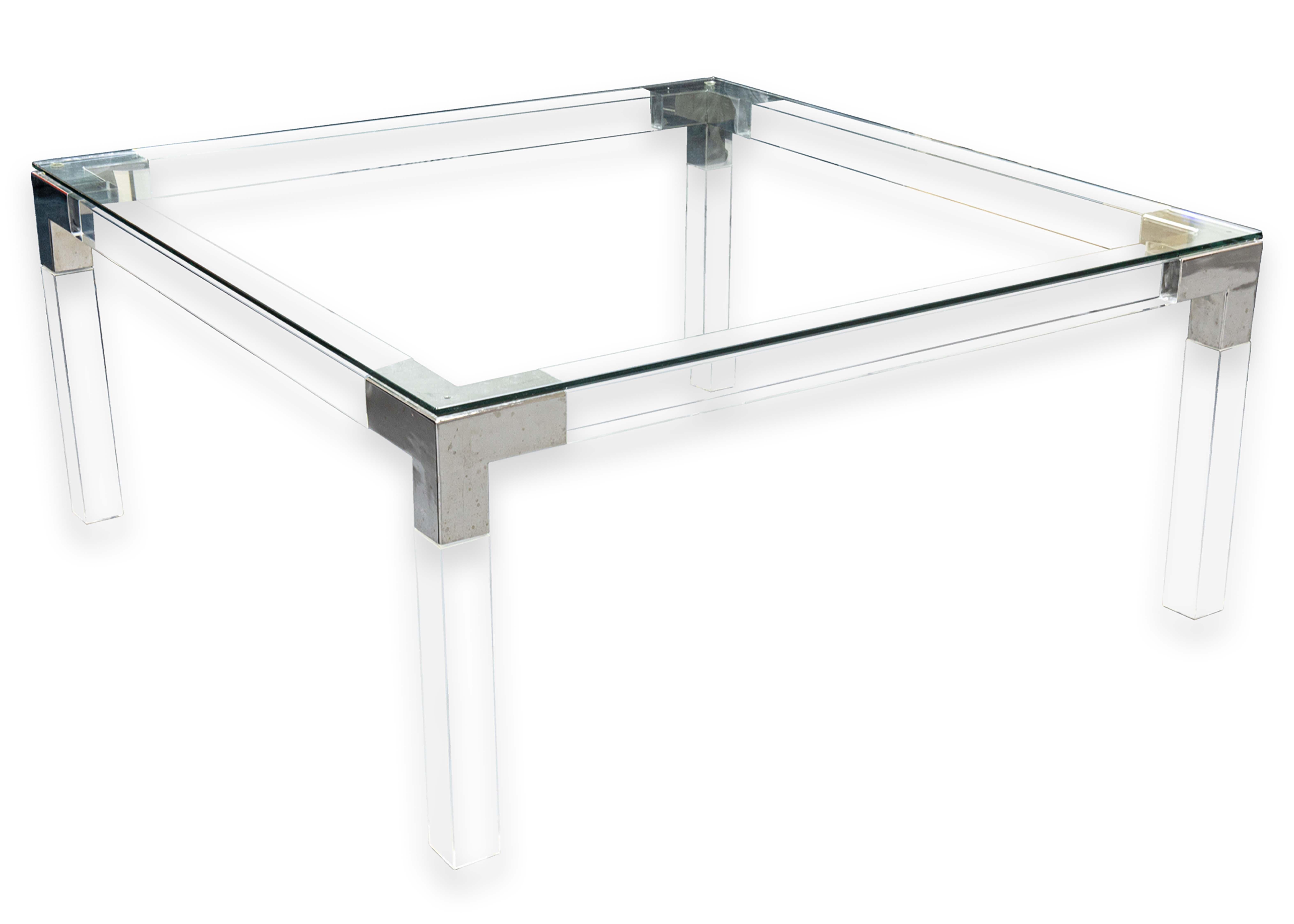 Moderner Cocktail-Couchtisch aus Glas, Lucite und Chrom, America Glass, Design Institute America im Angebot 3