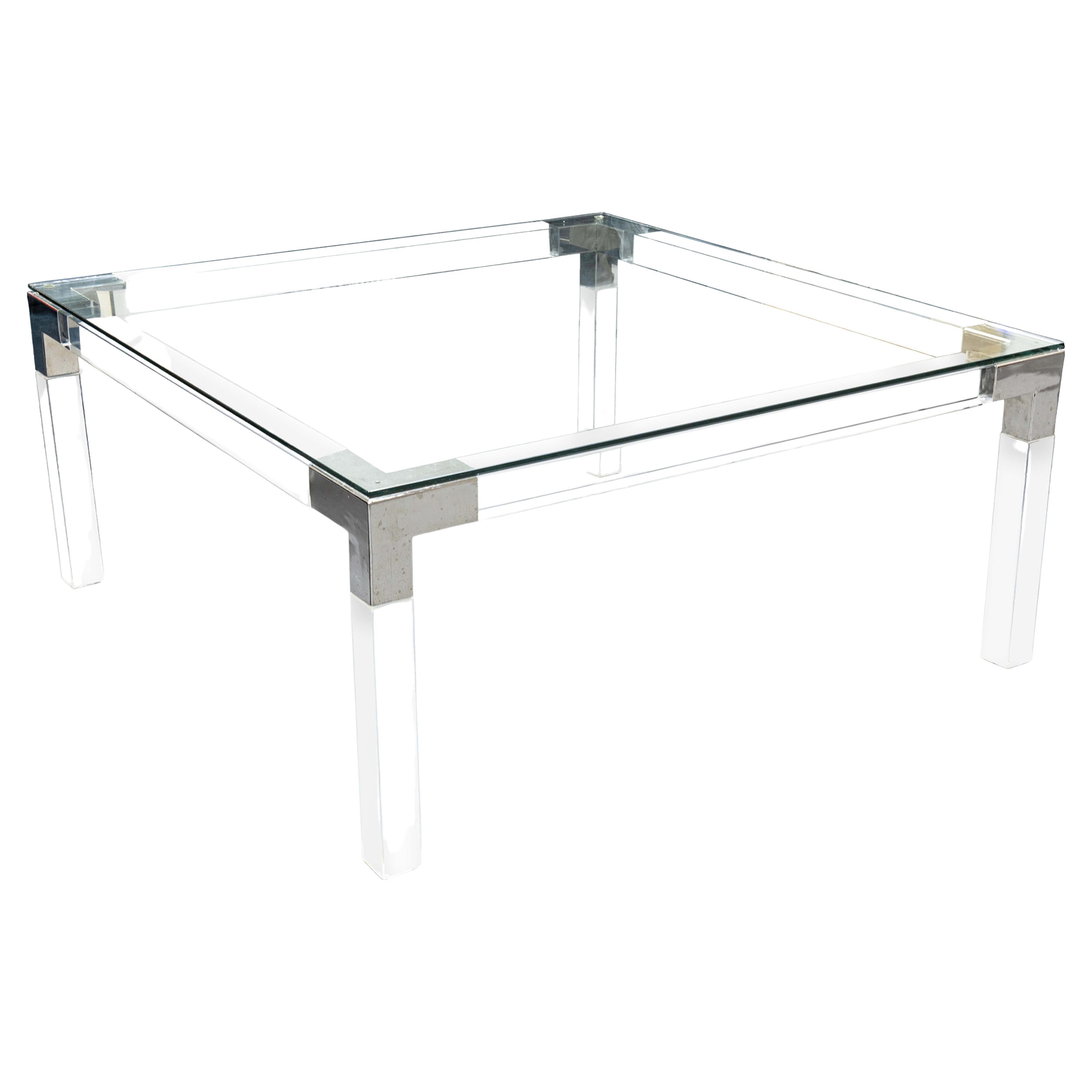 Moderner Cocktail-Couchtisch aus Glas, Lucite und Chrom, America Glass, Design Institute America im Angebot