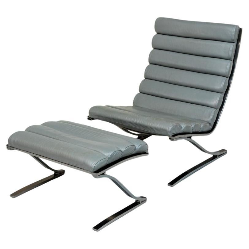 Design Institute America Salon en cuir gris avec ottoman