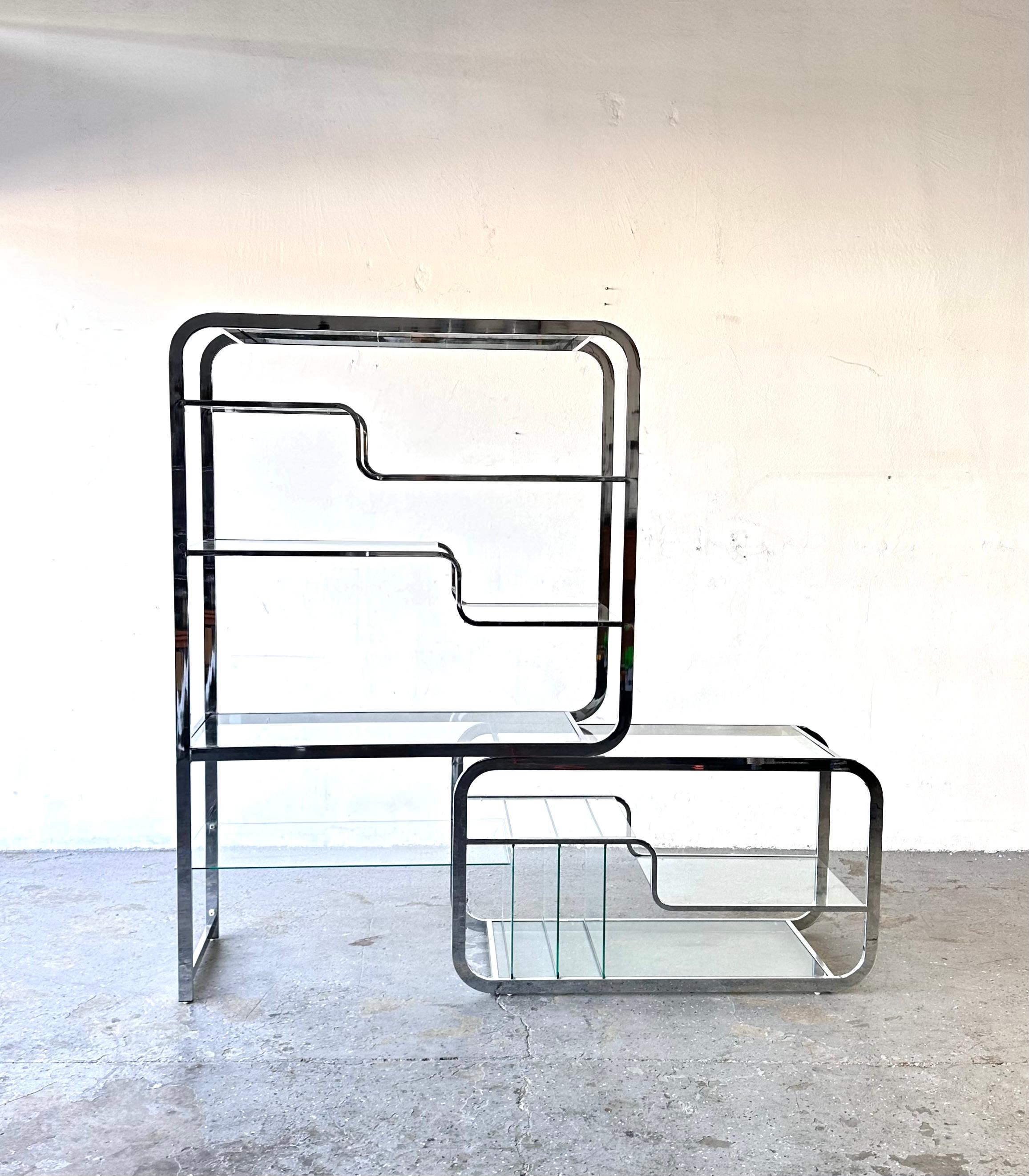 Post-Modern Design Institute America  Mid Century Chrome  Etagere Room Divider Display Shelf