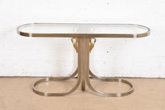 Design Institute America Modern Brushed Steel and Brass Glass Top Swan Table