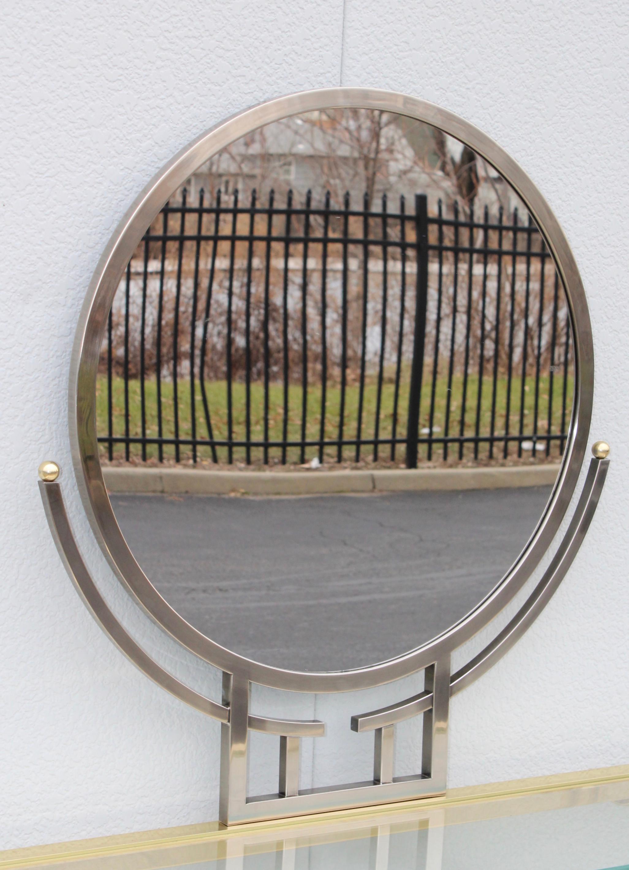 1990s Art Deco style chrome mirror with brass detail by Design Institute Of America.