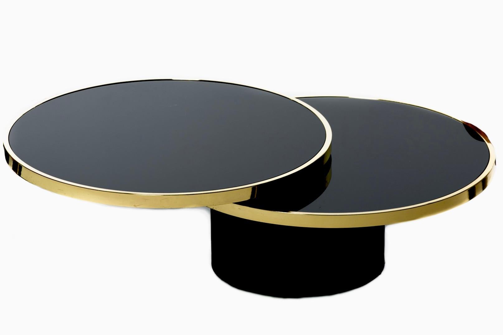 Design Institute of America Black & Brass Revolving Two Tier Coffee Table For Sale 1