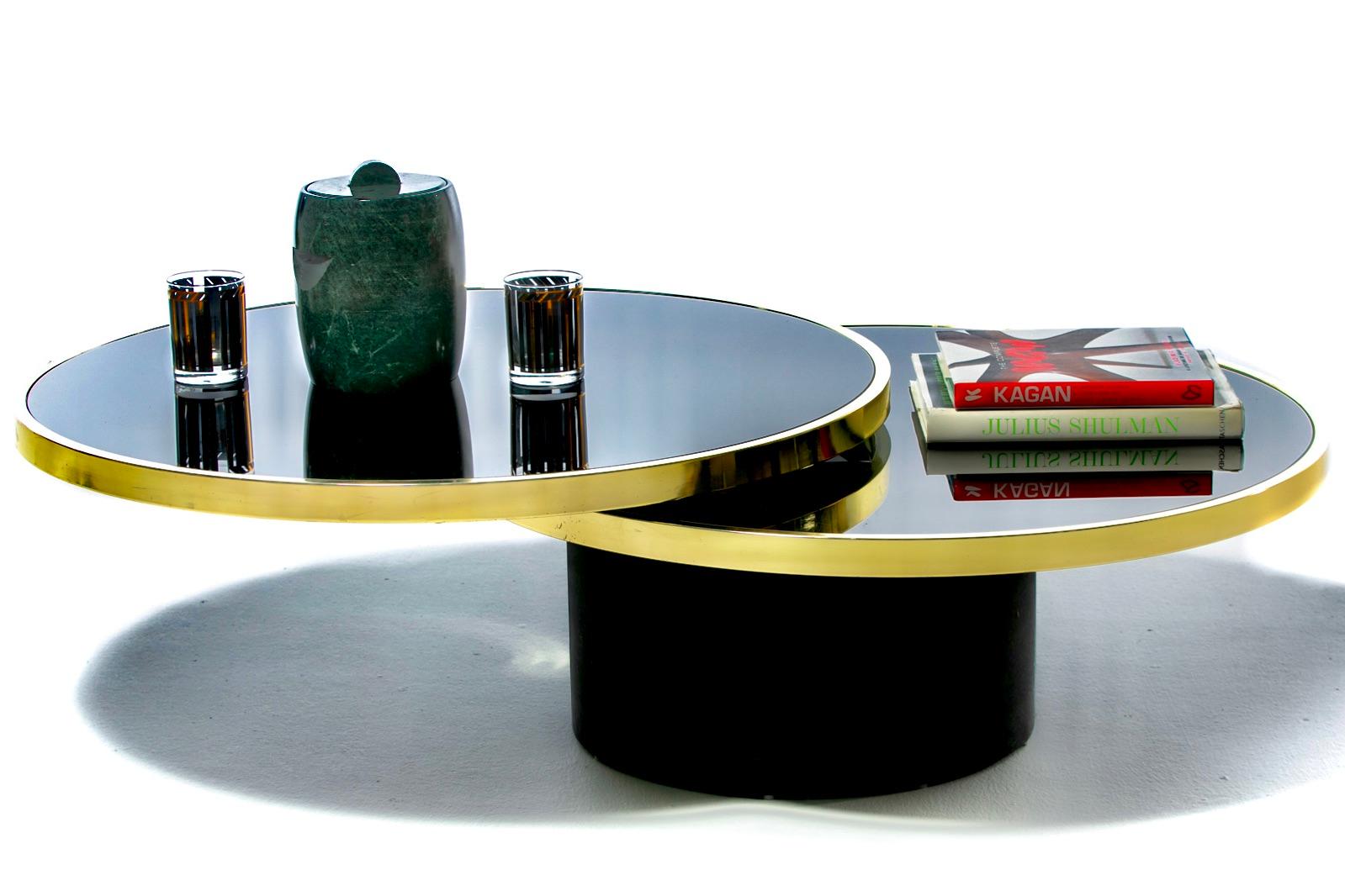 Design Institute of America Black & Brass Revolving Two Tier Coffee Table For Sale 2