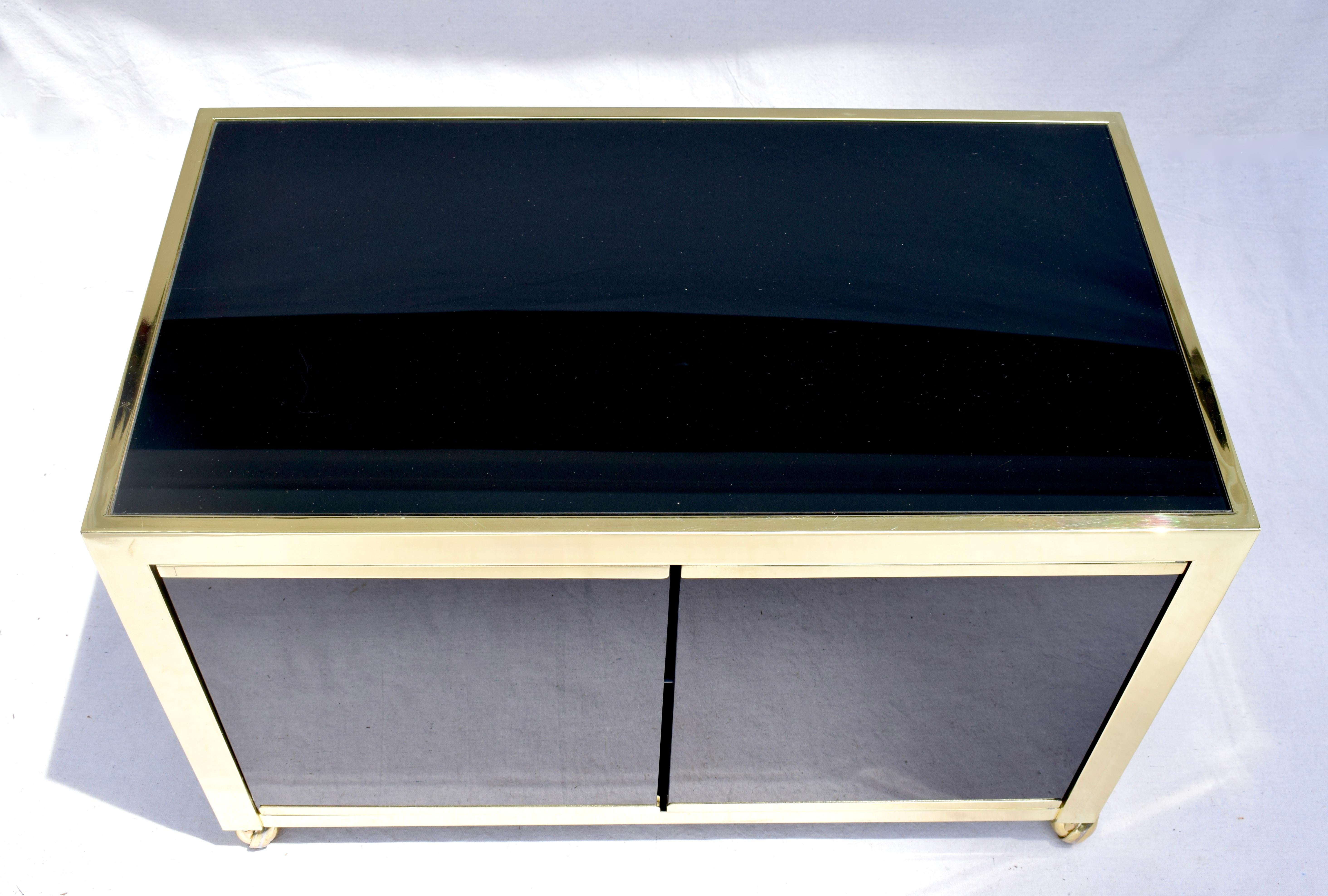 Design Institute of America Black Glass & Brass Console Cabinet 5