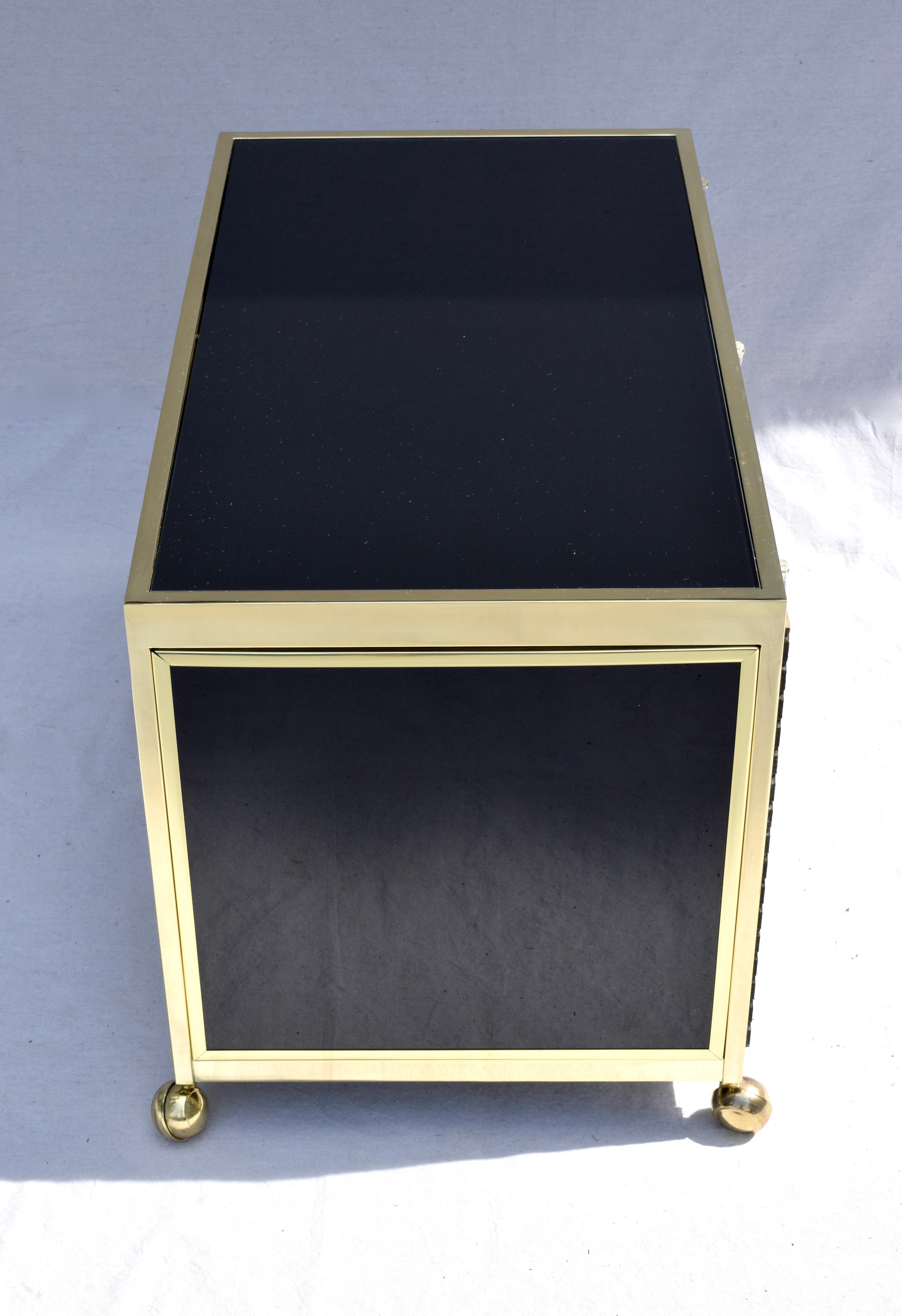 Post-Modern Design Institute of America Black Glass & Brass Console Cabinet