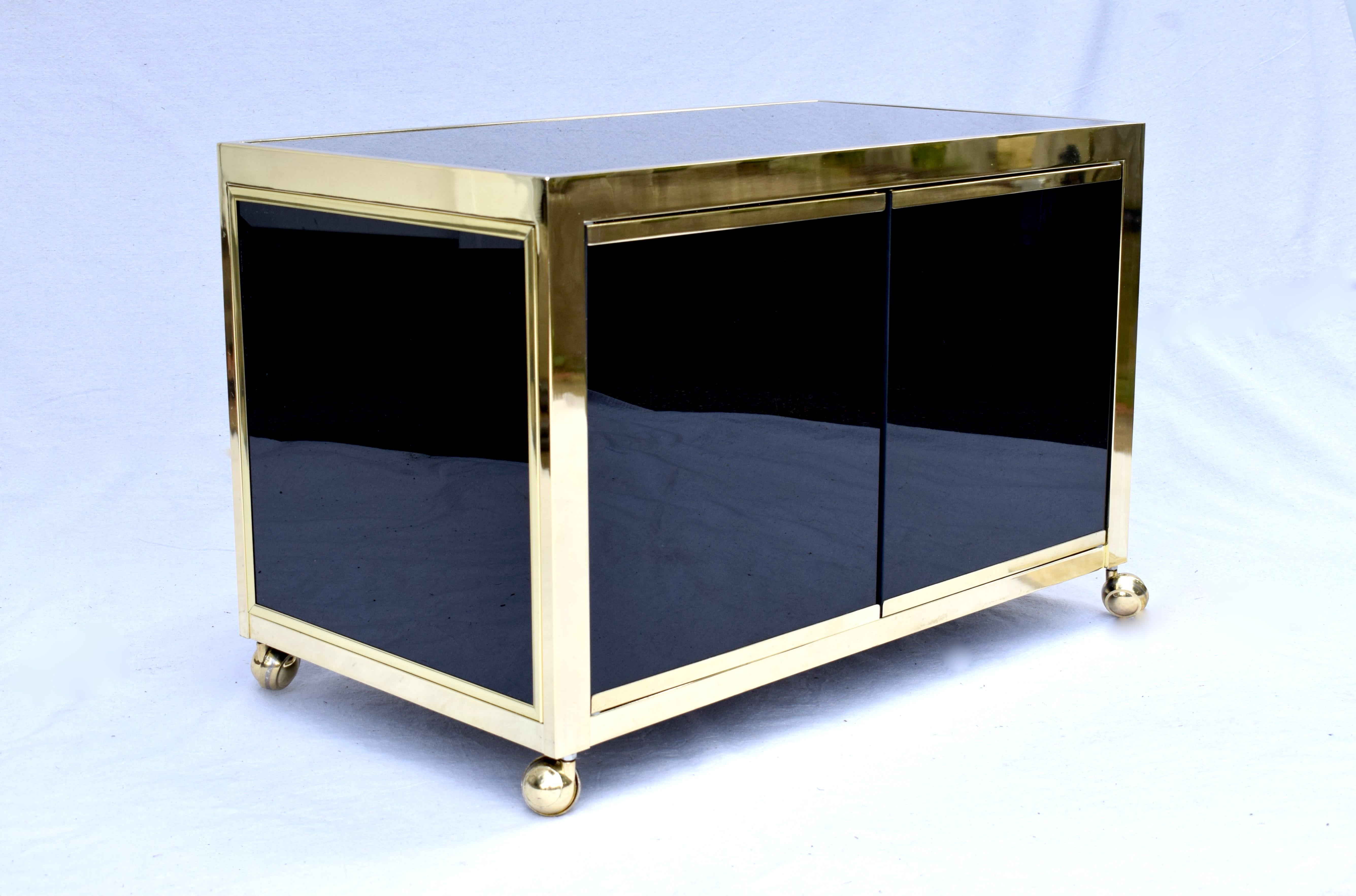 American Design Institute of America Black Glass & Brass Console Cabinet