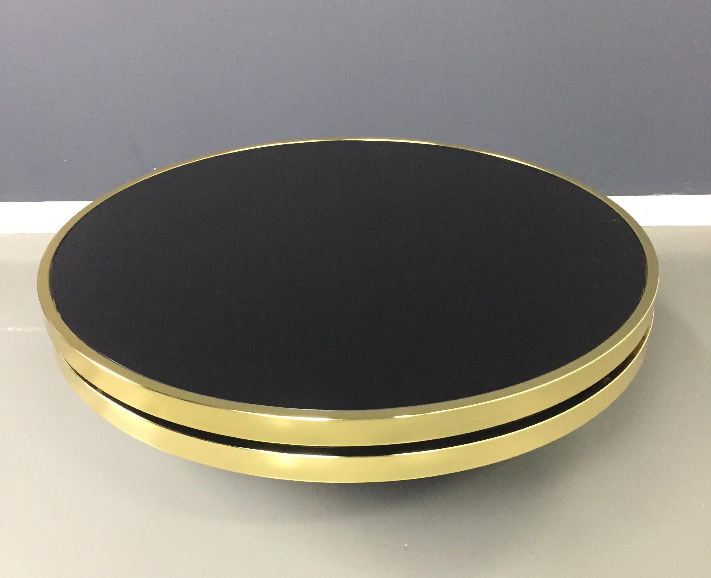 Mid-Century Modern Design Institute of America Brass and Black Glass Swivel Cocktail Table