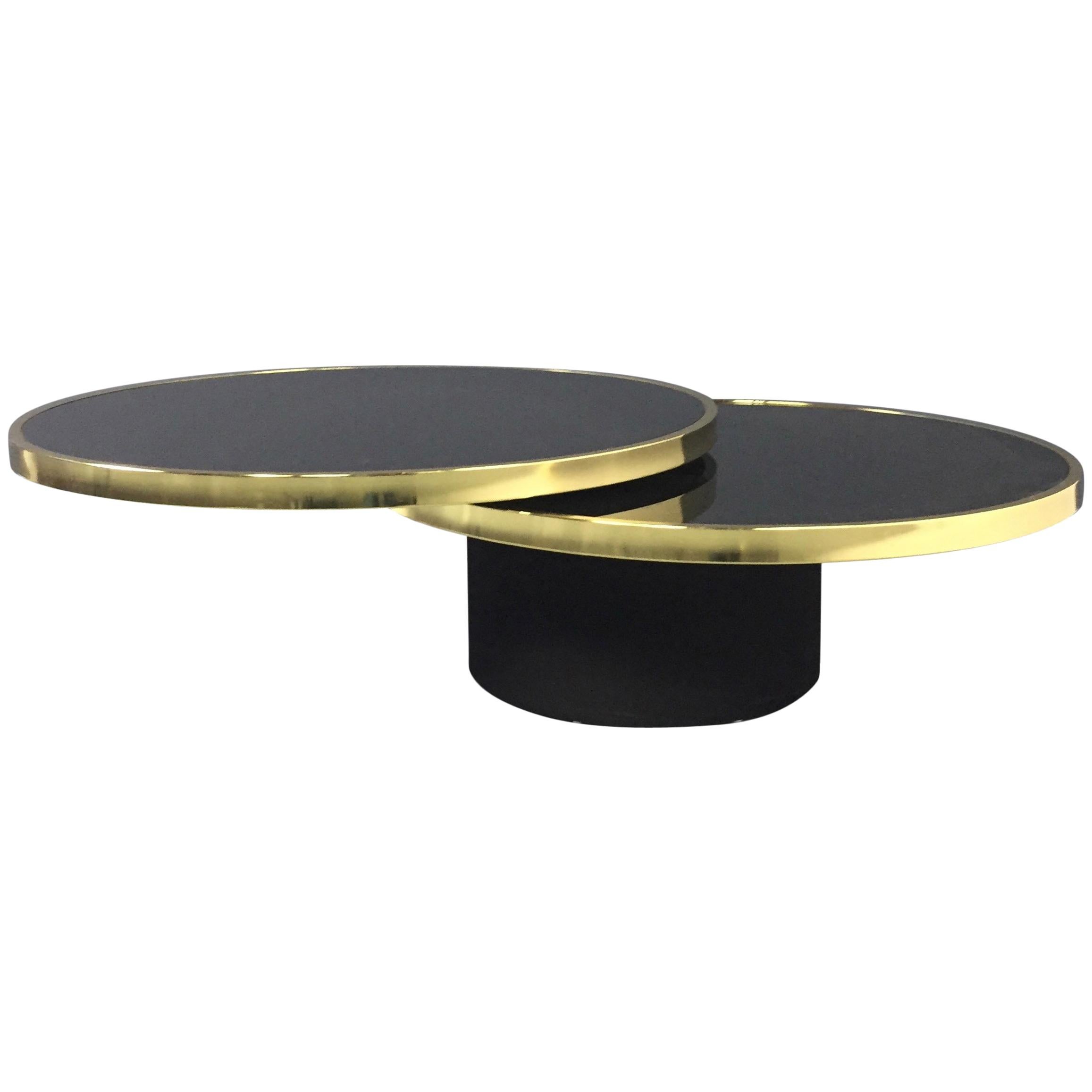 Design Institute of America Brass and Black Glass Swivel Cocktail Table