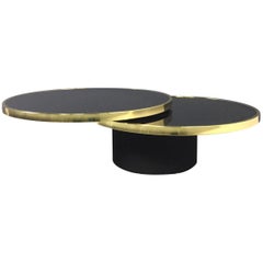 Design Institute of America Brass and Black Glass Swivel Cocktail Table