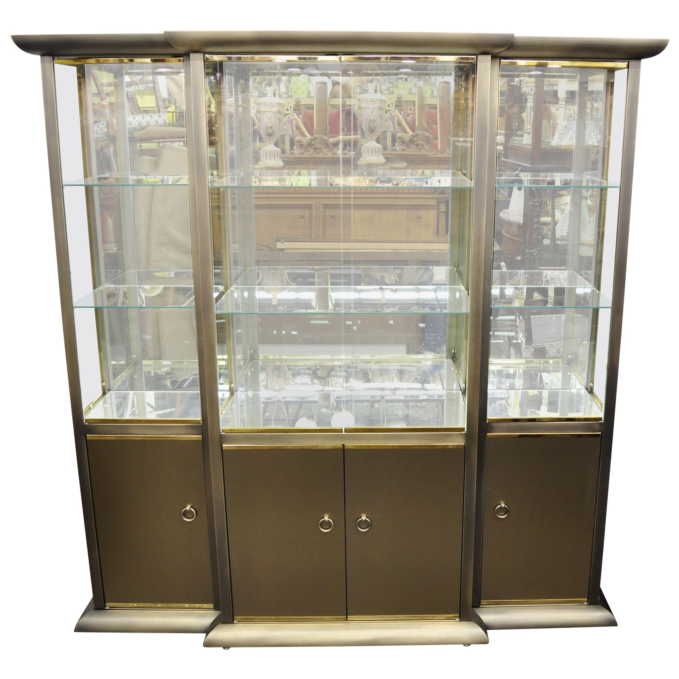 Design Institute of America Brass and Bronze Mirror Display Case Cabinet Curio