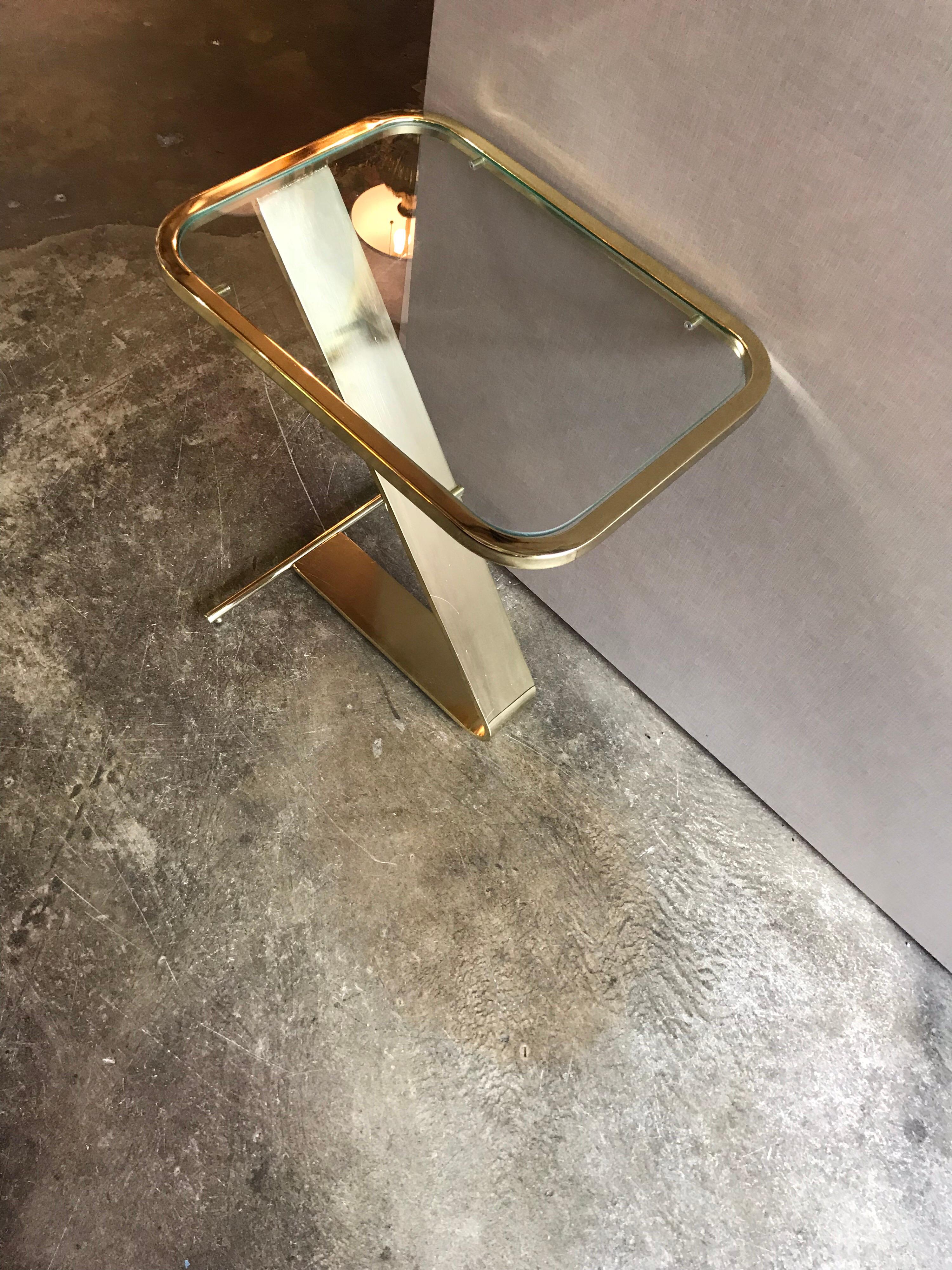 Modern Design Institute of America Brass and Glass Side Table