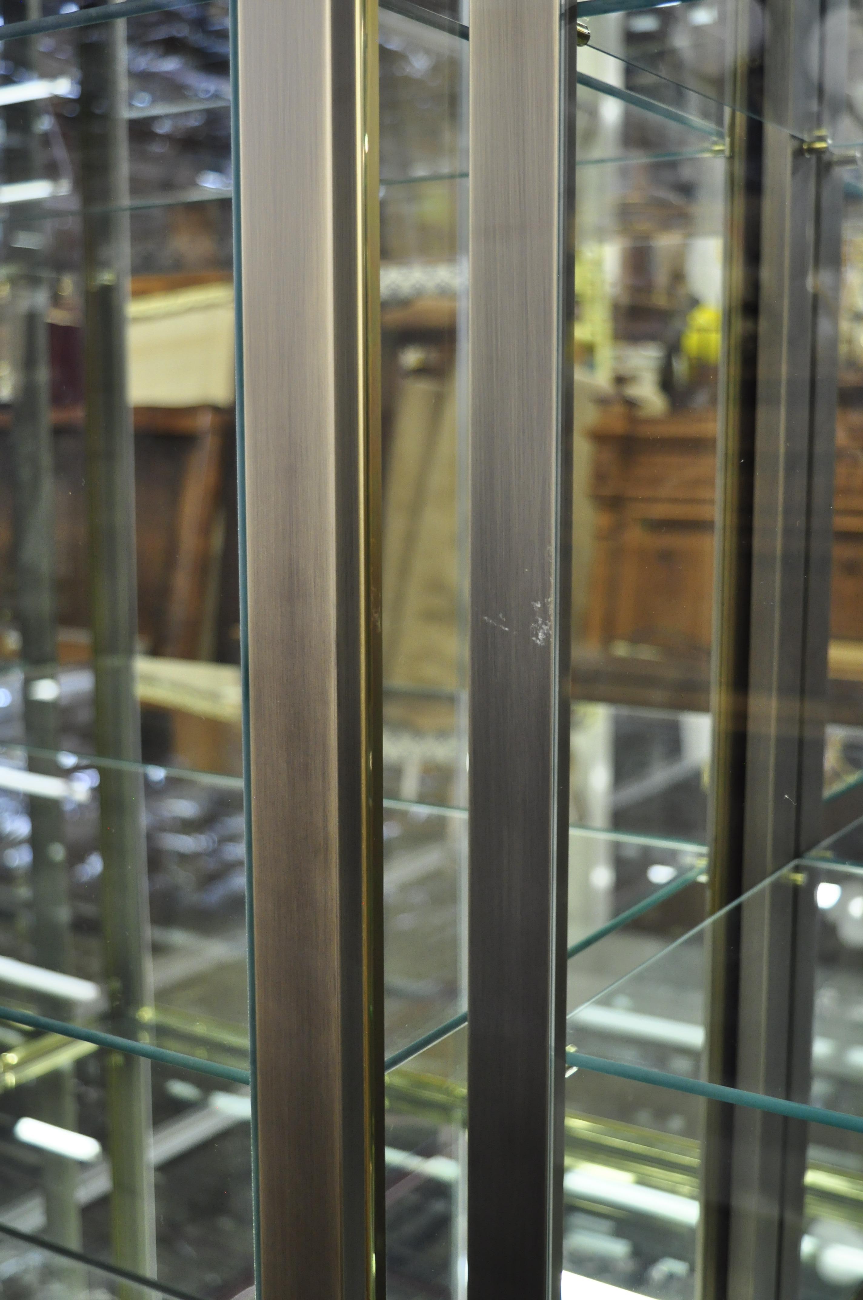 American Design Institute of America Brass and Bronze Mirror Display Case Cabinet Curio