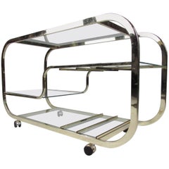 Design Institute of America Brass Serving Cart Milo Baughman Style