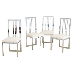 Design Institute of America Chrome and Boucle Dining Chairs, Set of 4