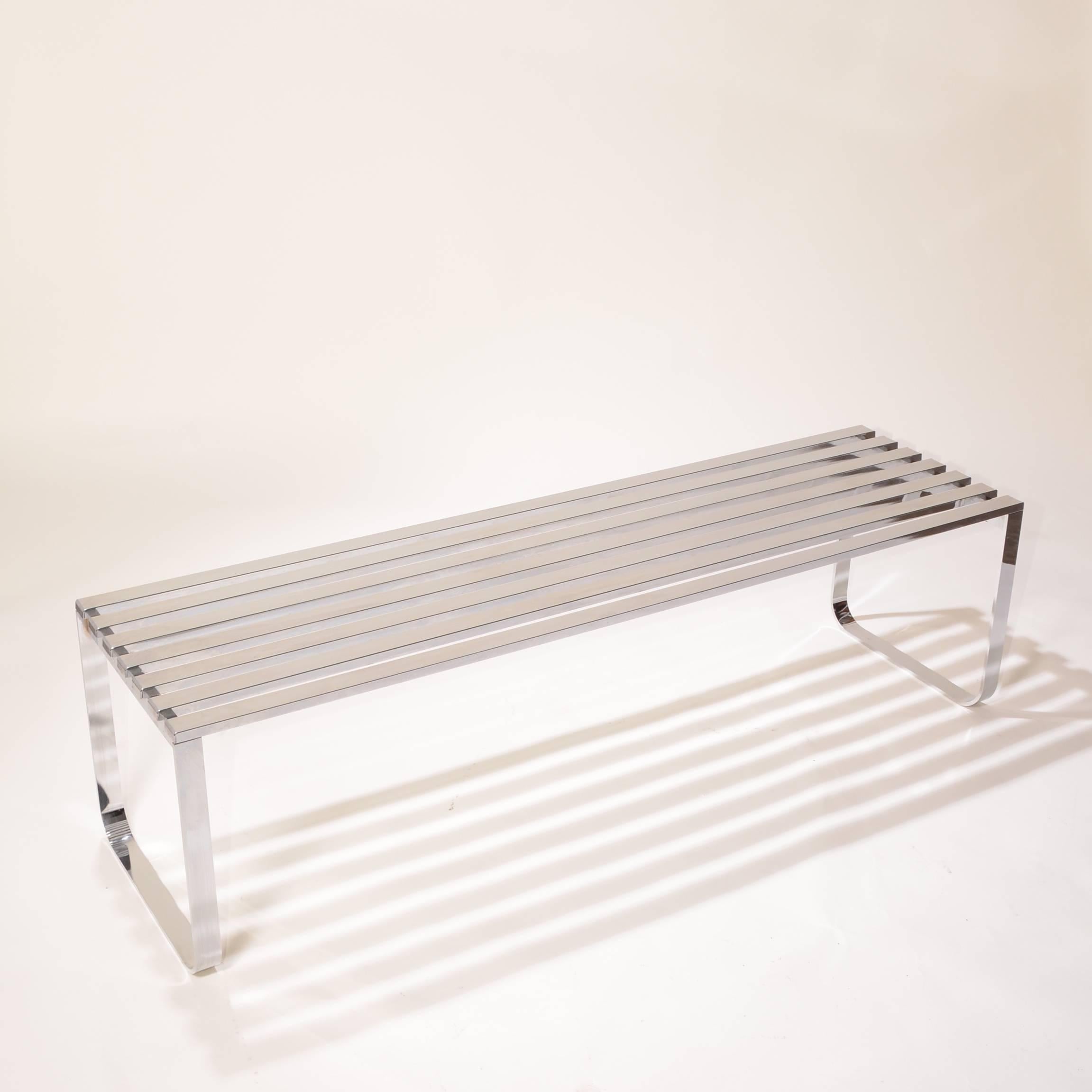 Design Institute of America Chrome Slat Bench In Good Condition In Los Angeles, CA