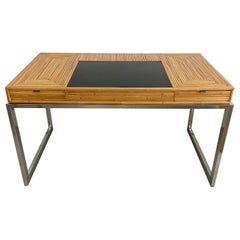 Design Institute of America (DIA) Schreibtisch aus geteiltem Rattan und schwarzem Glas mit Chrom