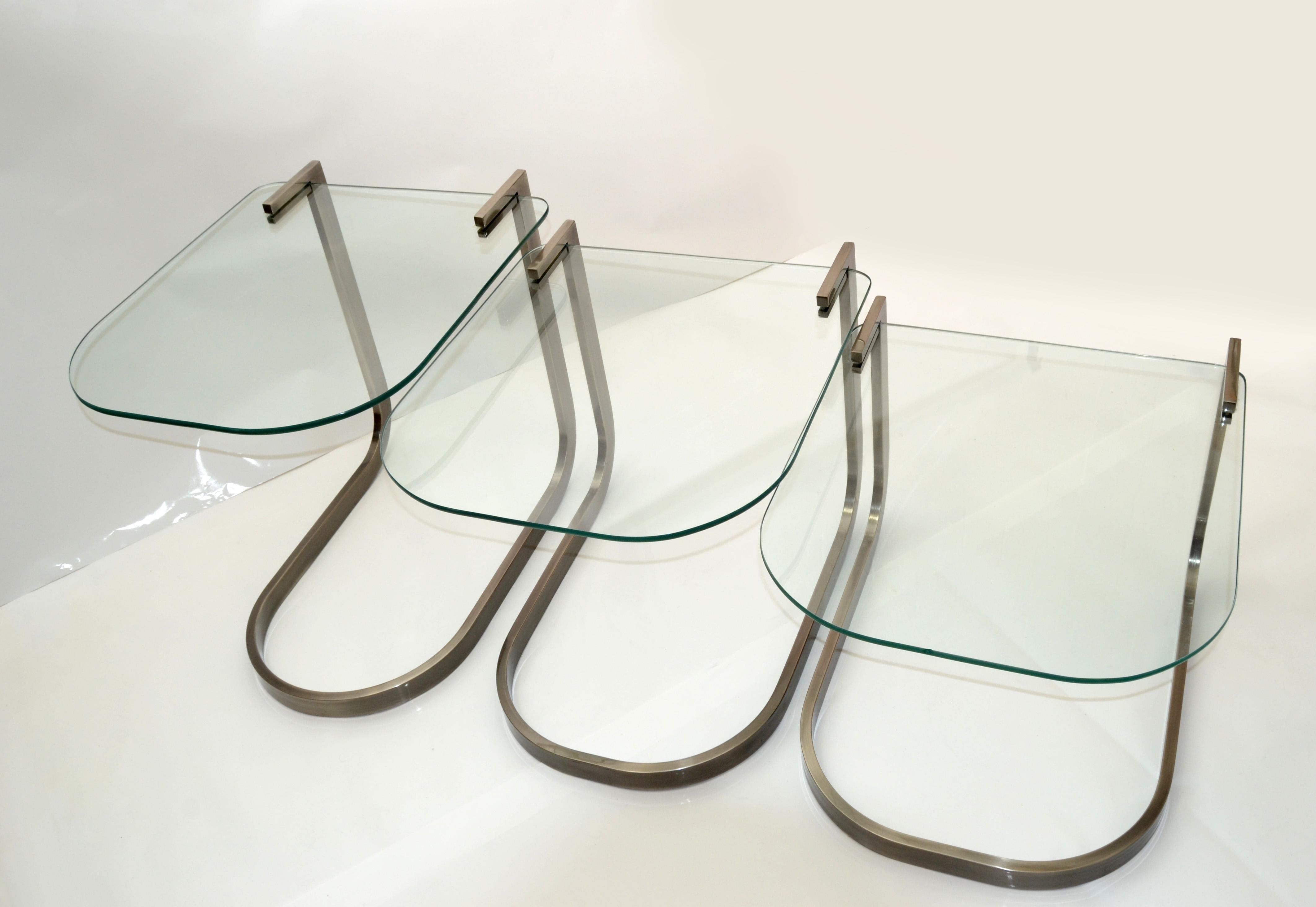 Design Institute of America 'DIA' Three Vintage Glass & Steel Nesting Tables For Sale 8