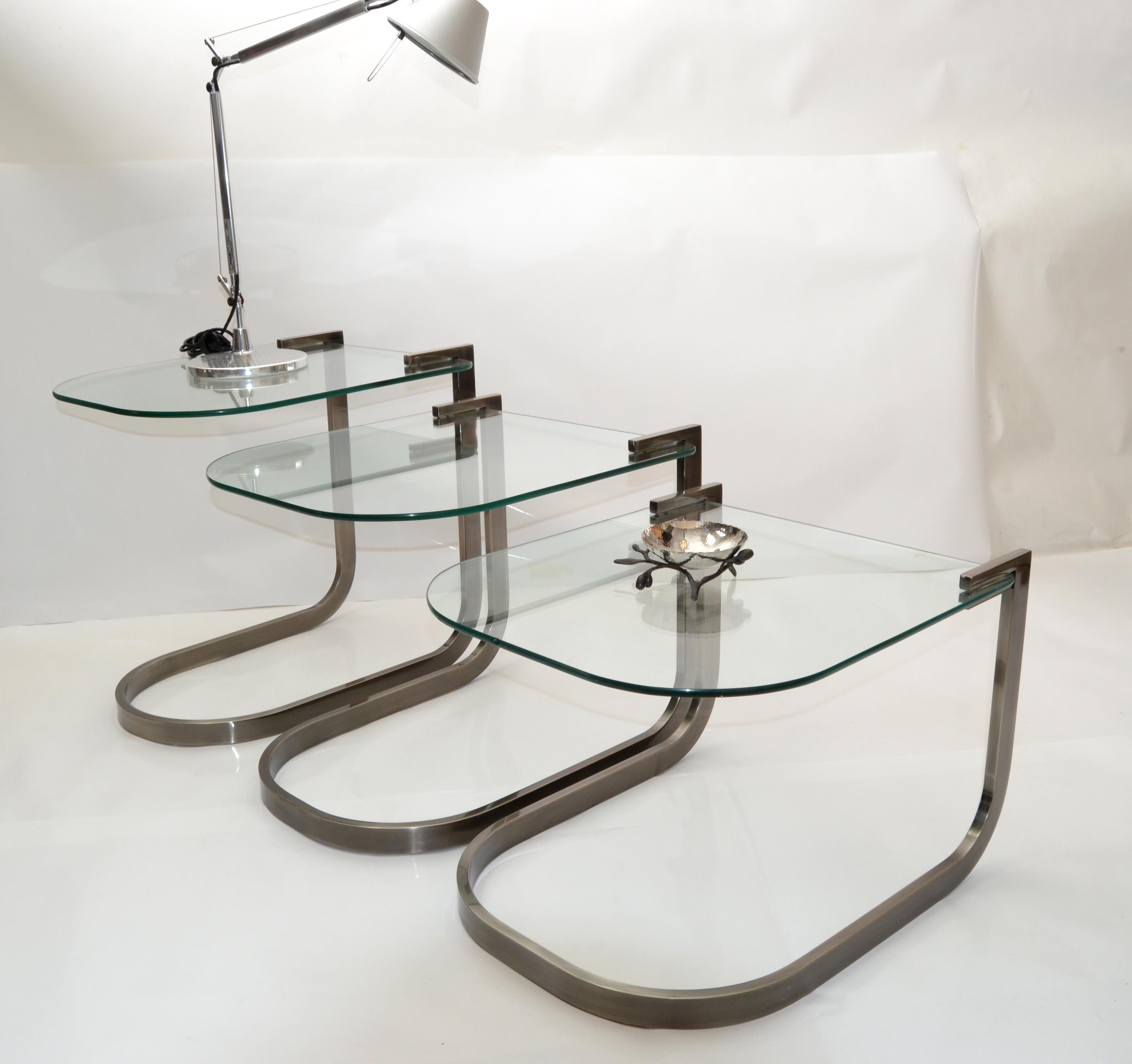 Design Institute of America 'DIA' Three Vintage Glass & Steel Nesting Tables For Sale 9